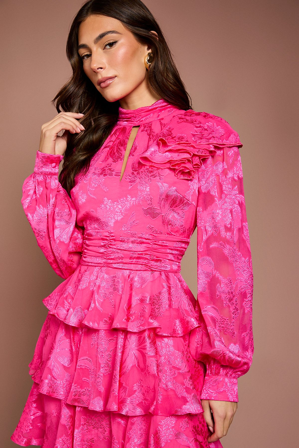 Coast Jacquard Tiered Midi Dress Hot Pink image 2