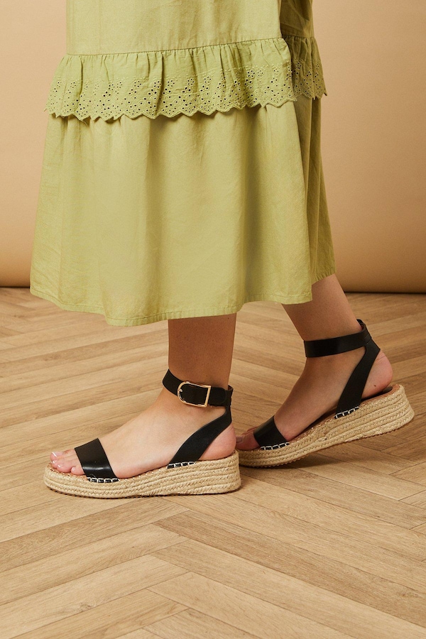 Oasis Khaia Faux Leather Low Wedge Espadrille Sandals Black