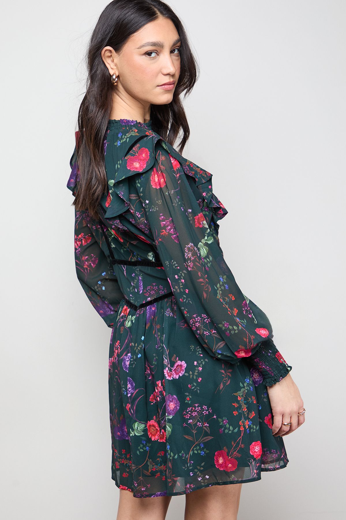 Oasis Shirred Detail Fit and Flare Mini Dress Multi image 3