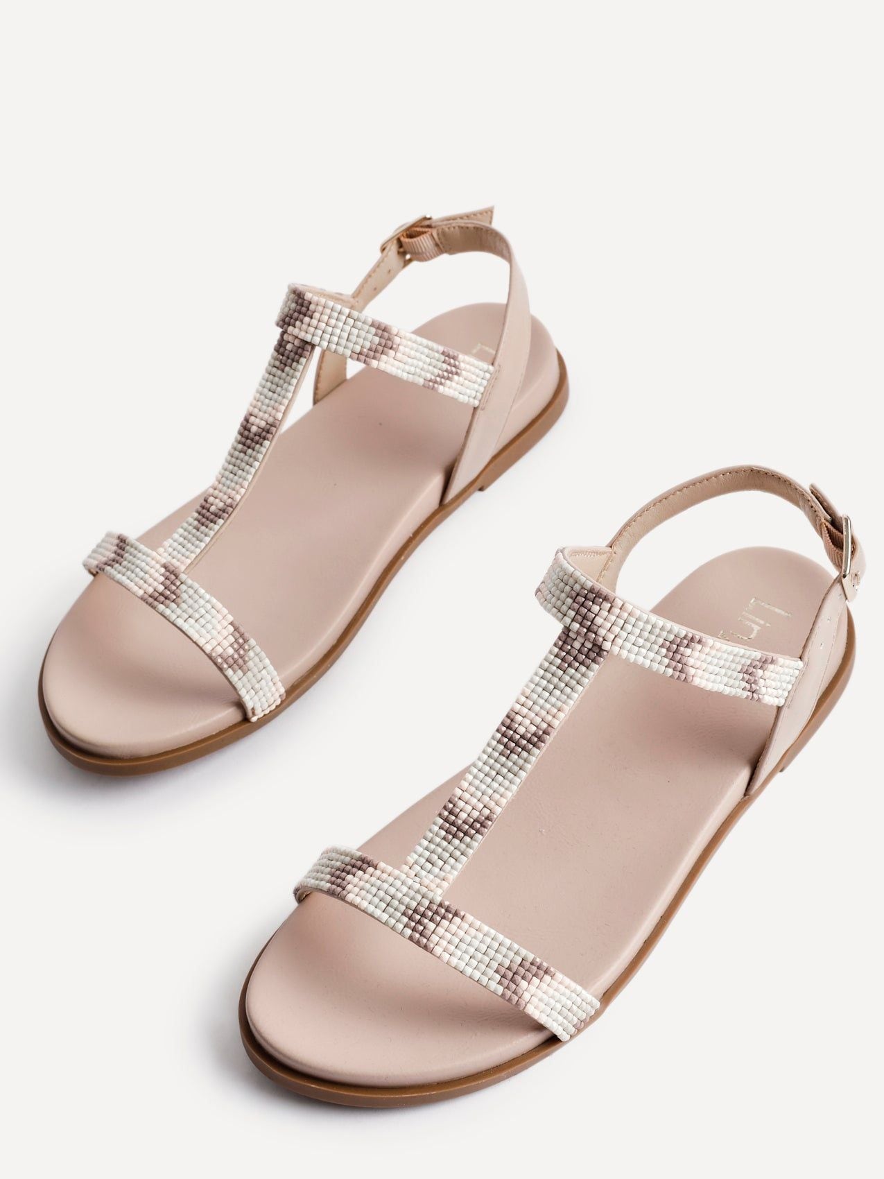 Linzi Sandie Taupe Faux Leather T-Bar Embellished Flat Sandals image 5