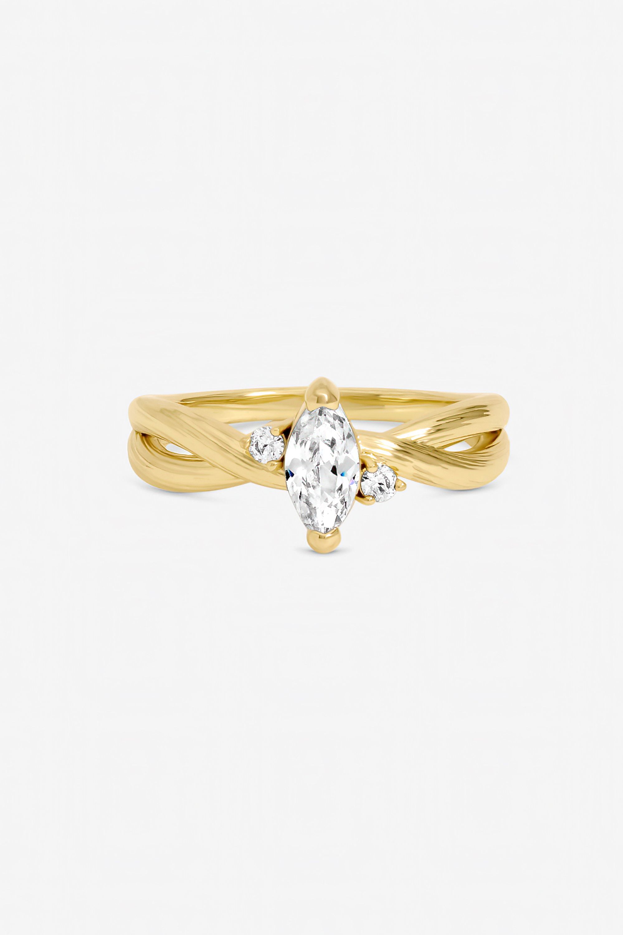 Jon Richard Gold Plated Navette Cubic Zirconia Ring
