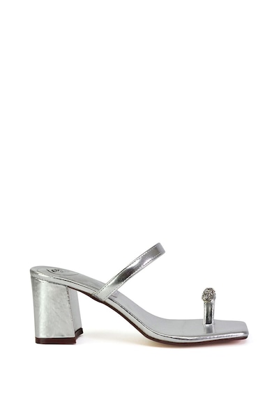 XY London 'Daiquiri' Double Strap Square Toe Ring Block Heel Sandals