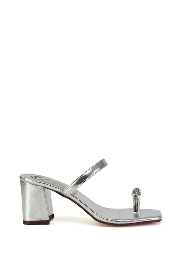 XY London 'Daiquiri' Double Strap Square Toe Ring Block Heel Sandals