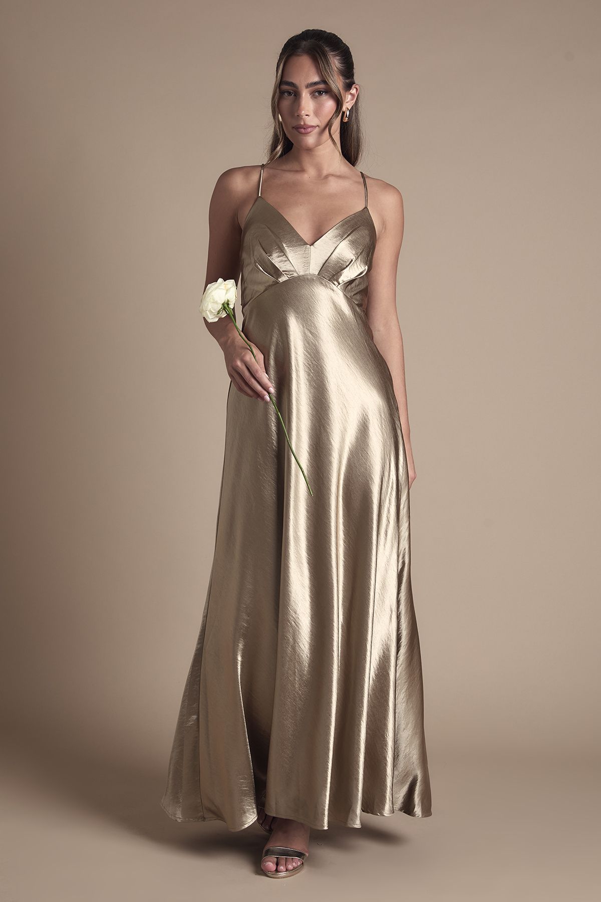 Coast Satin Tie Back Detail Maxi Bridesmaid Dress Metallic Gold image 1