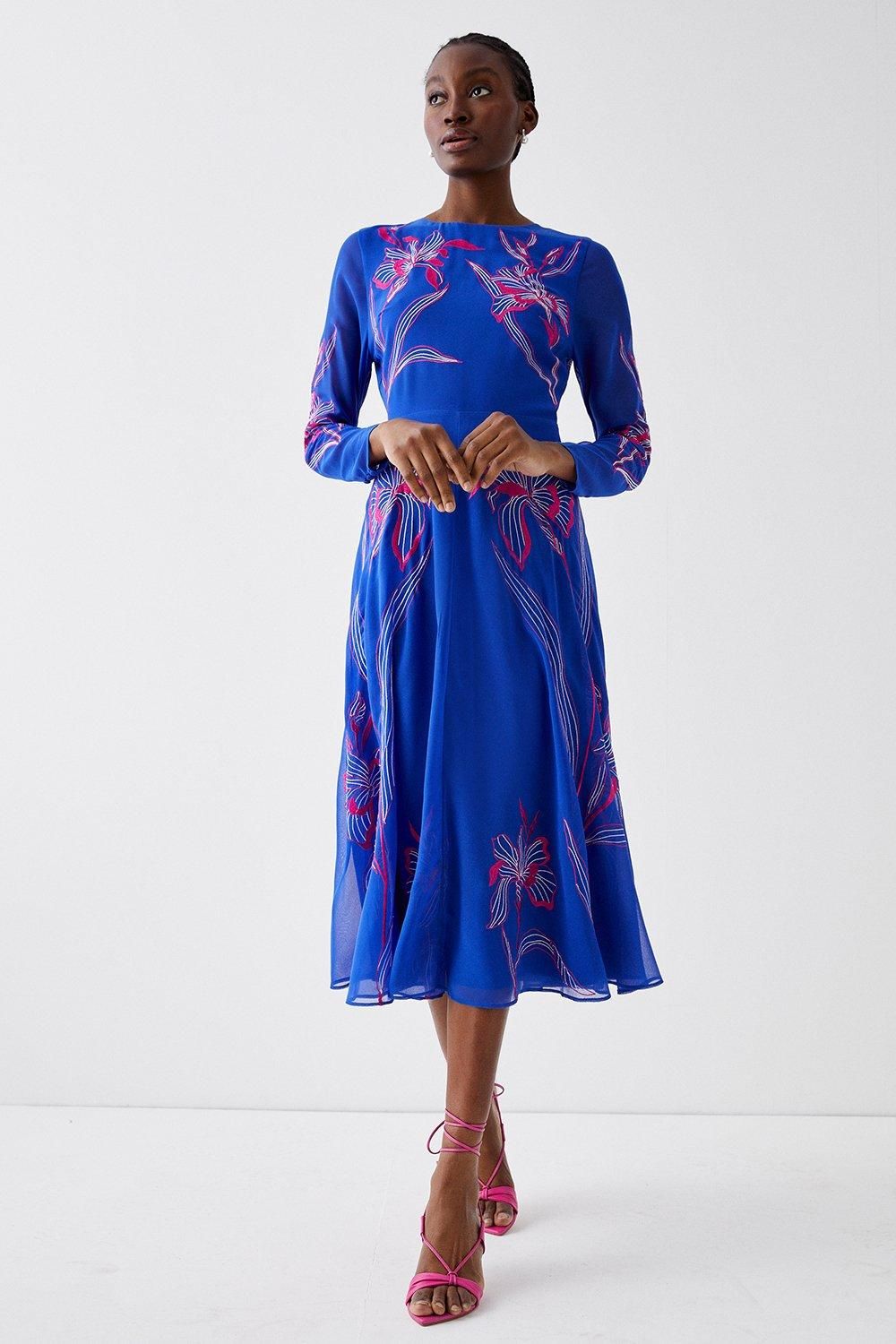 Coast Floral Open Back Embroidered Midi Dress Cobalt image 1