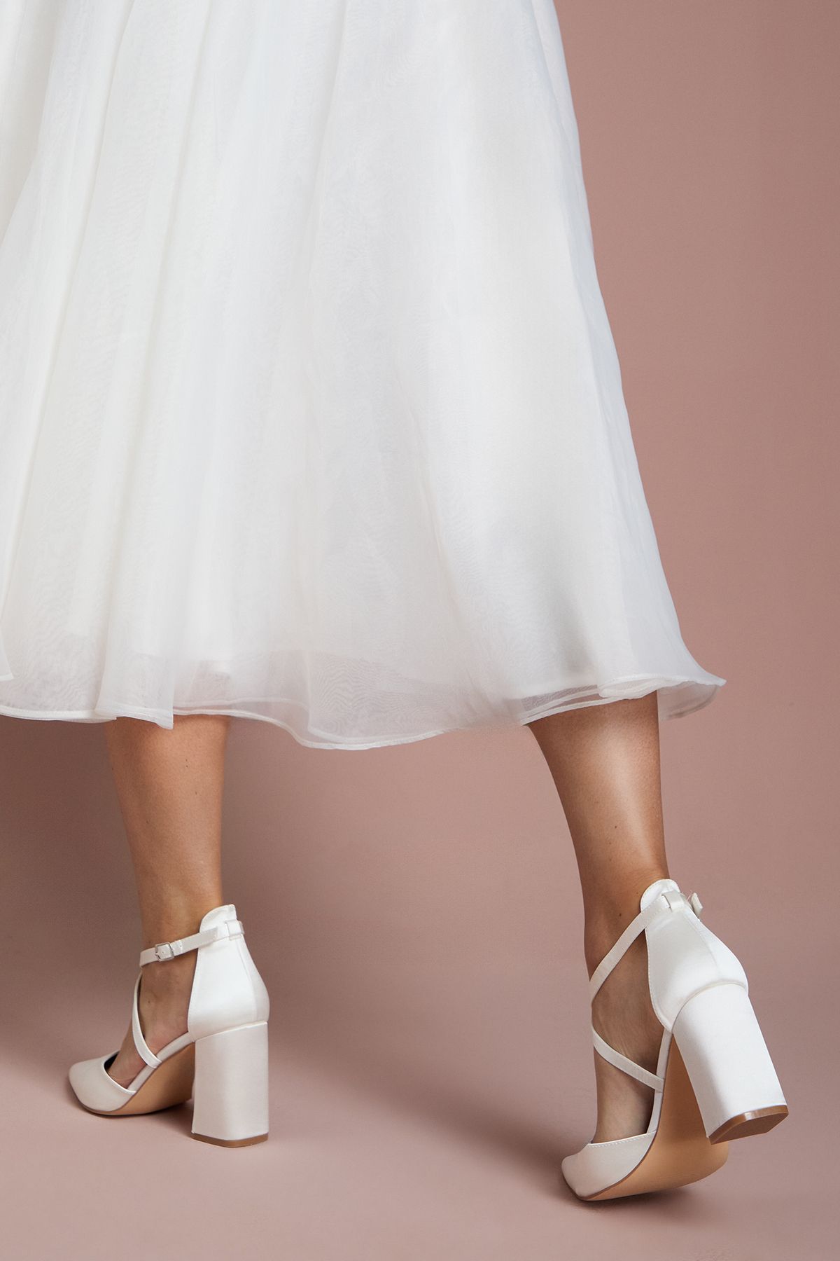 Coast Bridal Wide Fit Treat Satin Cross Strap Pointed Block Heel Court Shoes White image 4