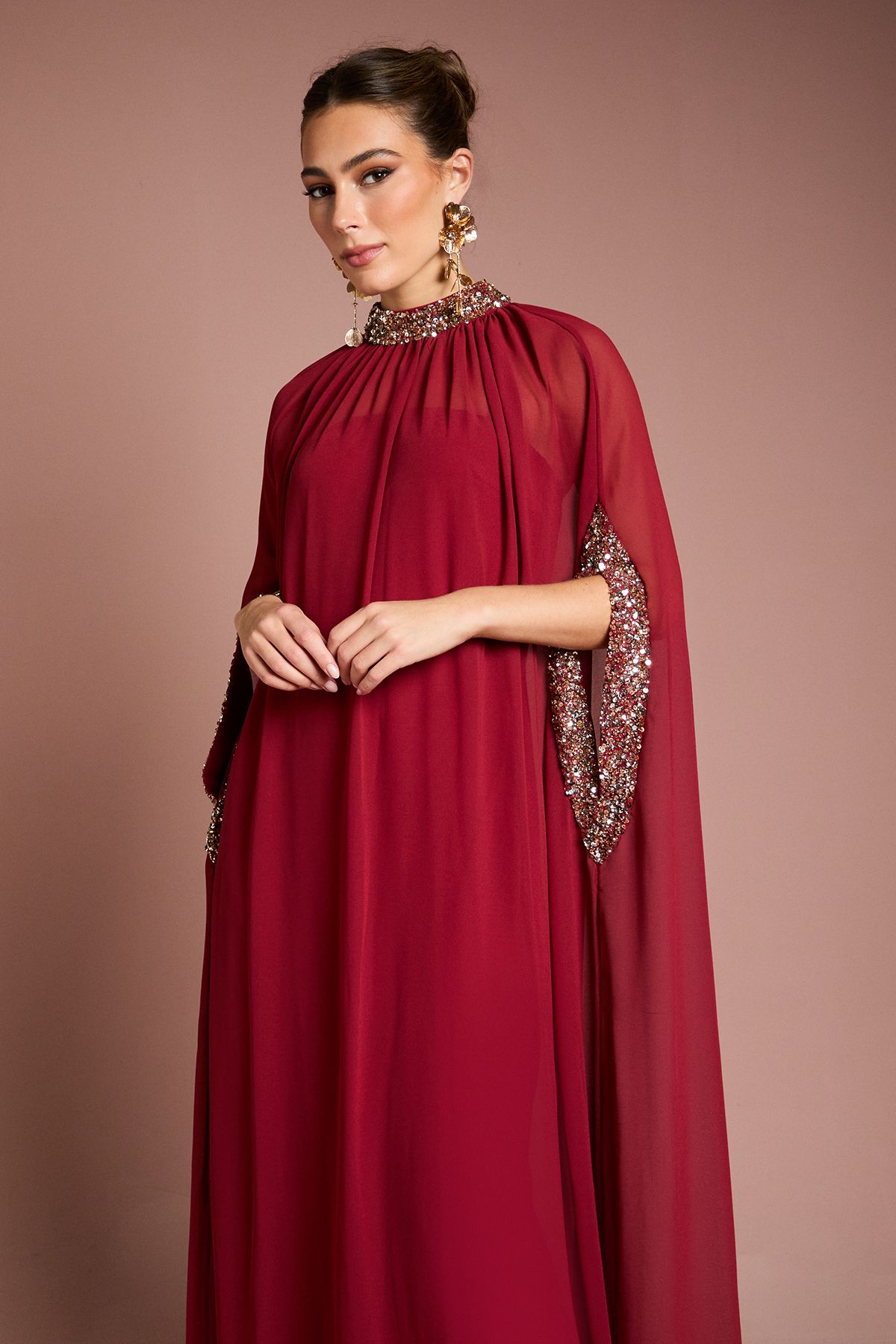 Coast Coast Muse Chiffon Cape Dress Wine image 2