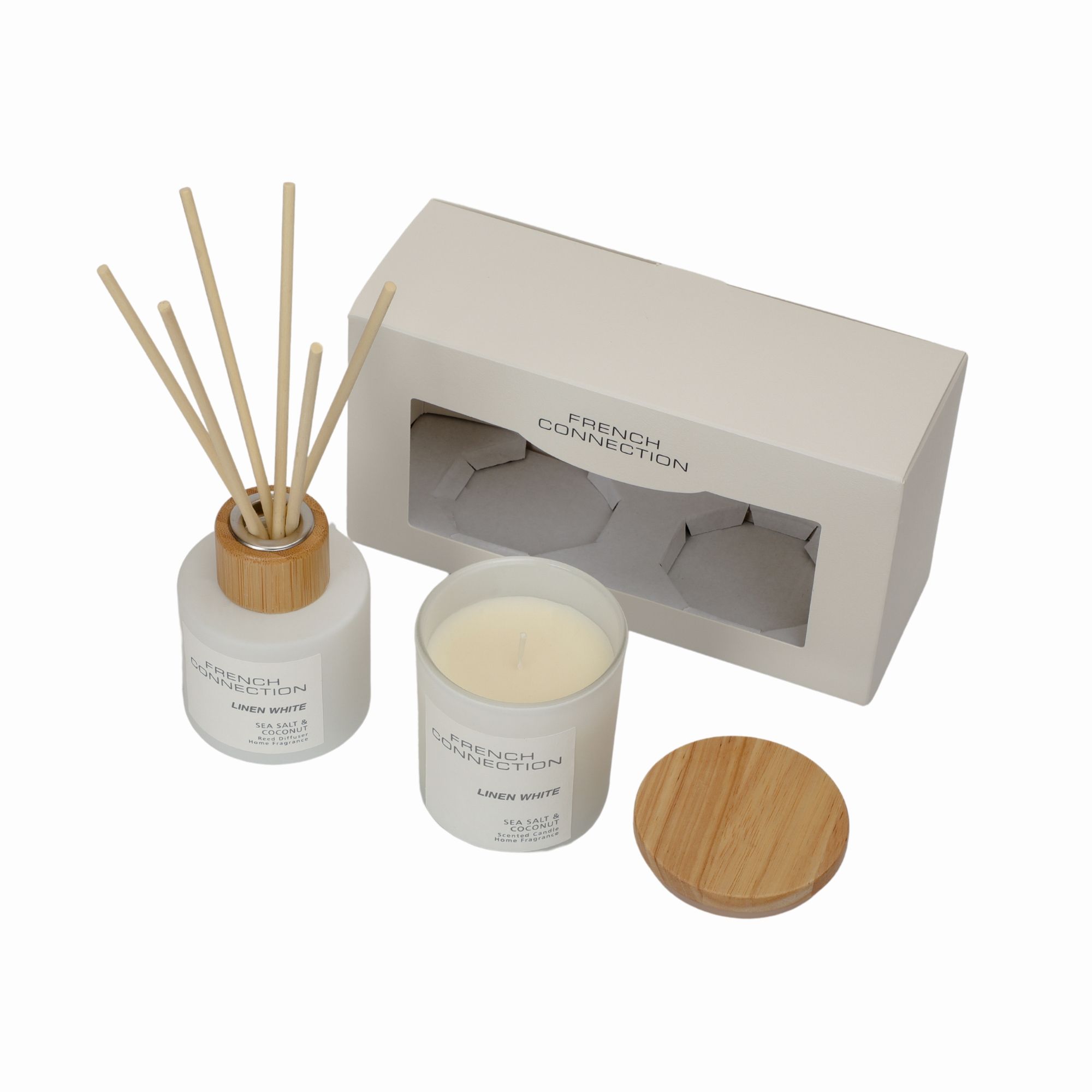 French Connection Sea Salt & Coconut 130G Candle and 100ML Reed Diffuser Gift Set Pastel Range image 4