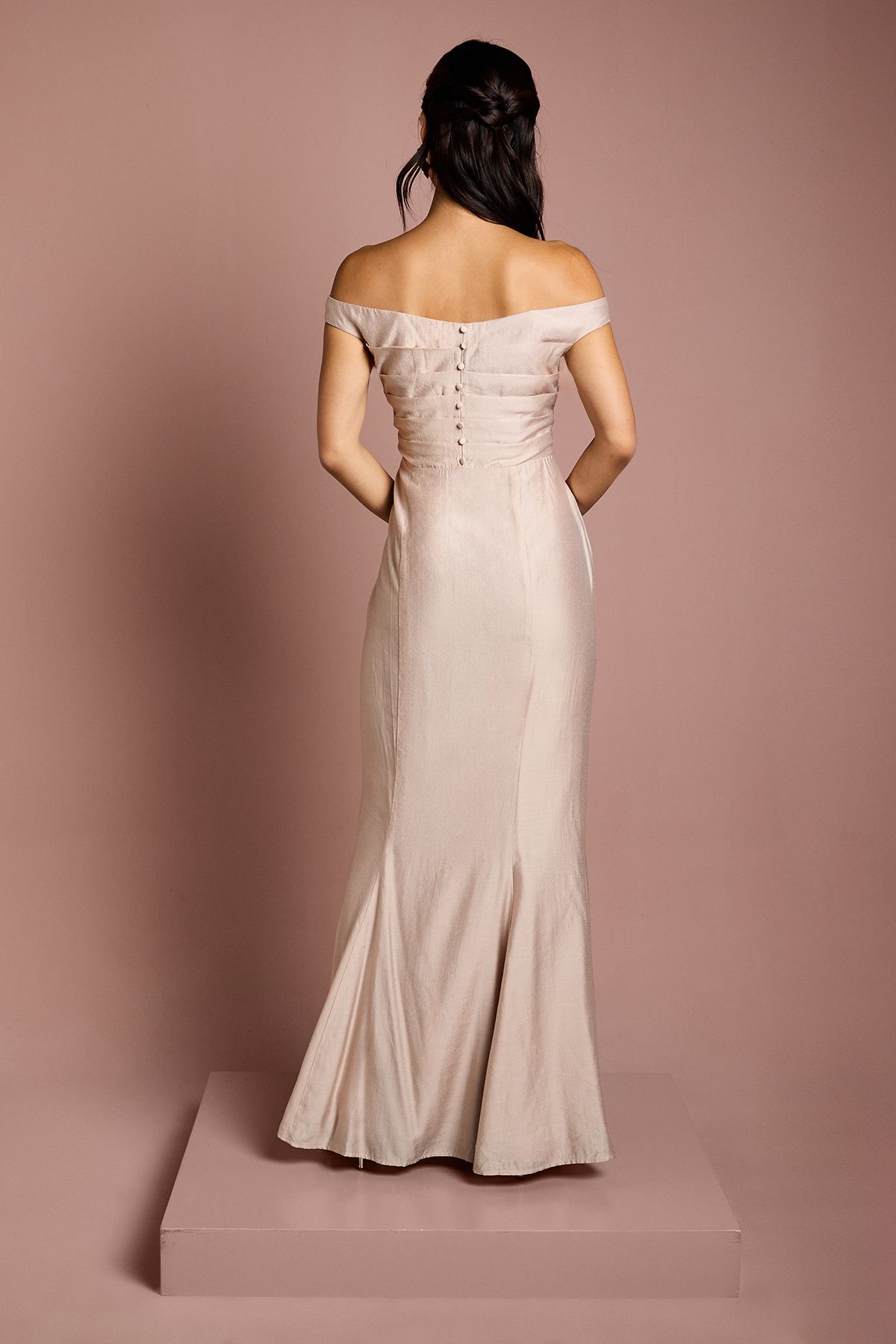 Coast Bardot Gathered Satin Fishtail Bridesmaid Dress Mocha image 3