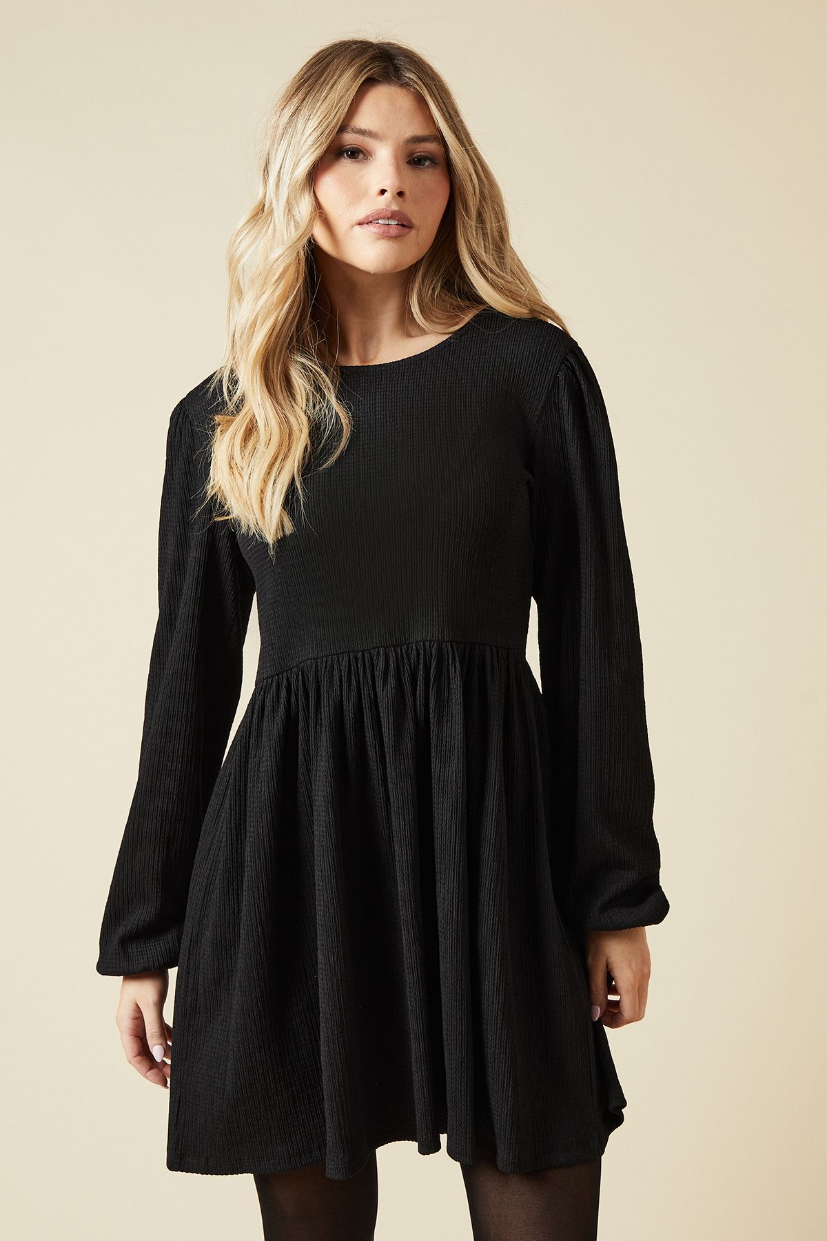 Dorothy Perkins Black Tie Back Long Sleeve Mini Dress Black image 1