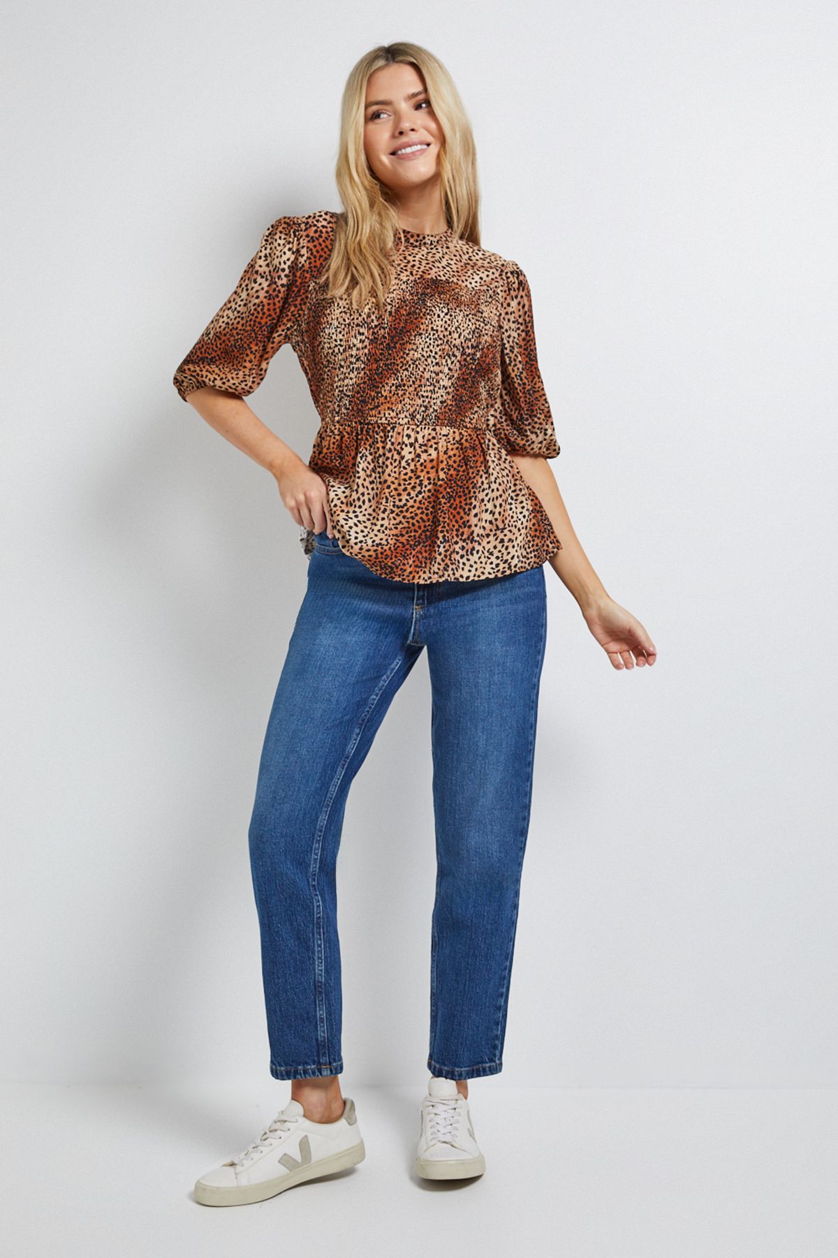 Dorothy Perkins Leopard High Neck Shirred Bodice Top Leopard image 4