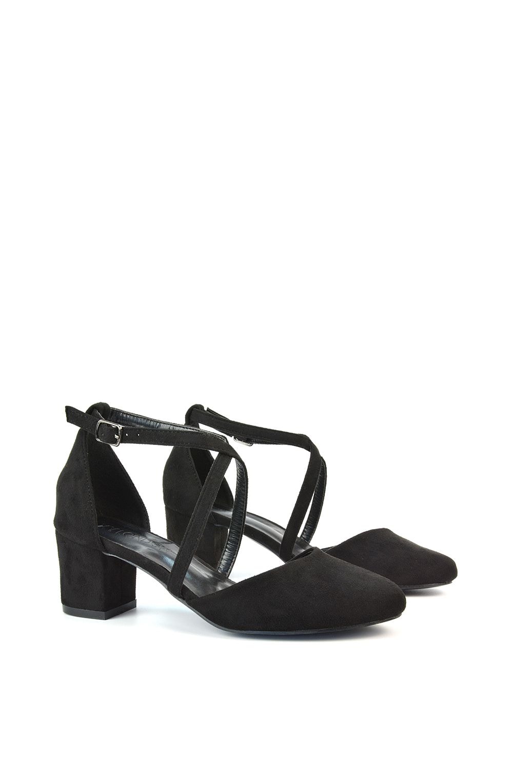 XY London 'Cindy' Strappy Mid Low Block Heel Court Shoes with Ankle Strap image 3