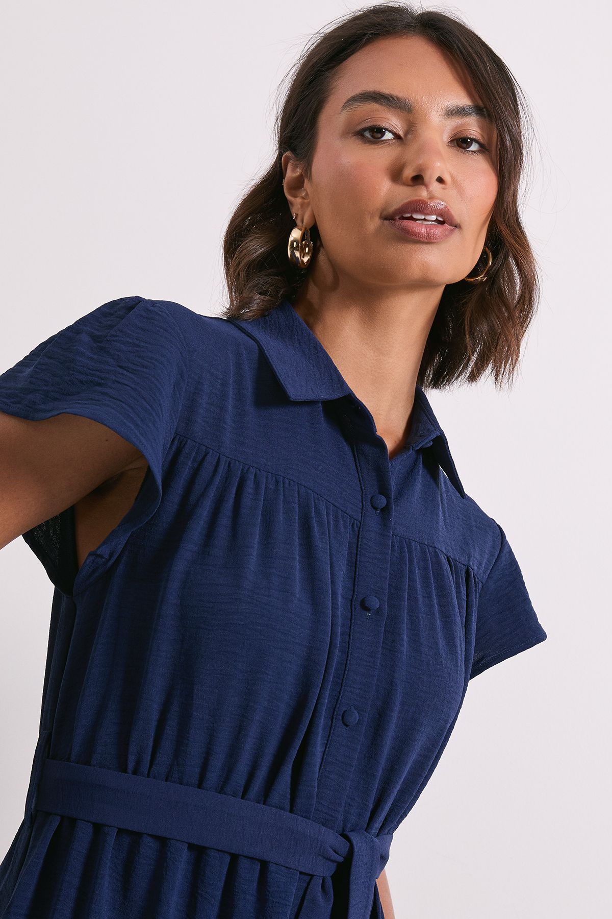 Dorothy Perkins Frill Sleeve Belted Midi Shirt Dress Navy image 4