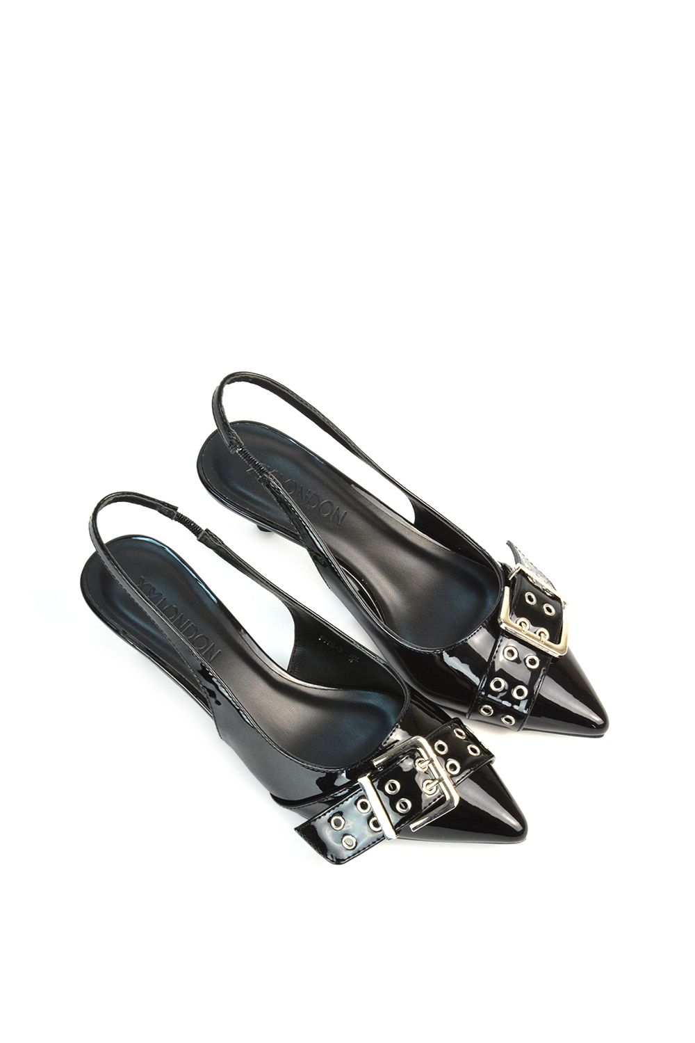 XY London 'Lexi' Pointed Toe Slingback Low Kitten Heels With Buckle Detail image 5