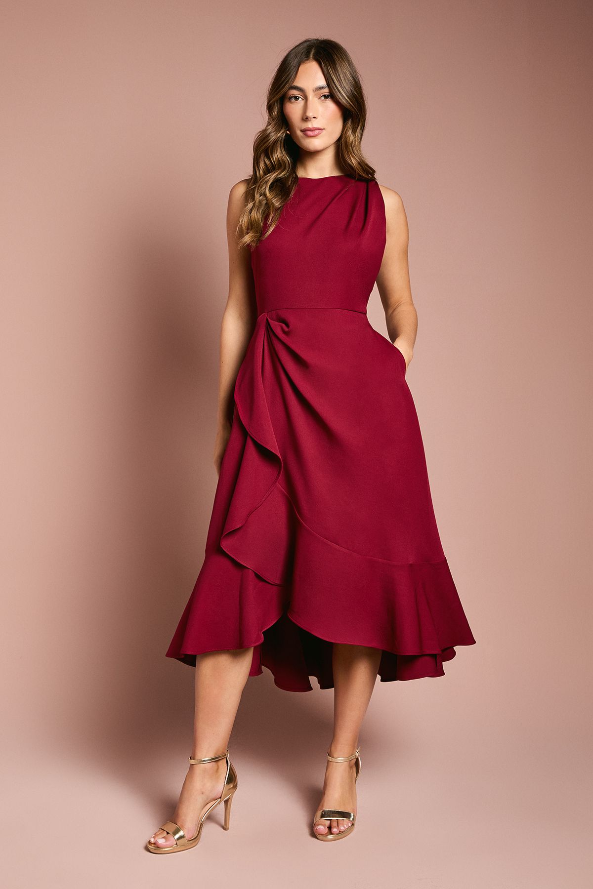 Coast Waterfall Crepe Midi Dress Burgundy