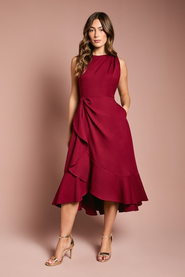 Coast Waterfall Crepe Midi Dress Burgundy