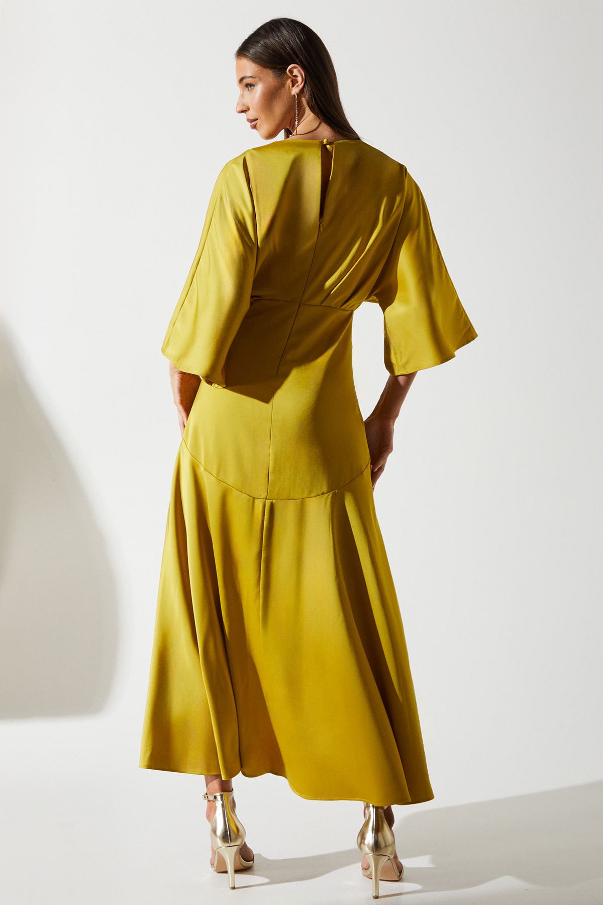 Coast Satin Back Crepe Ruffle Wrap Midi Dress Olive image 3