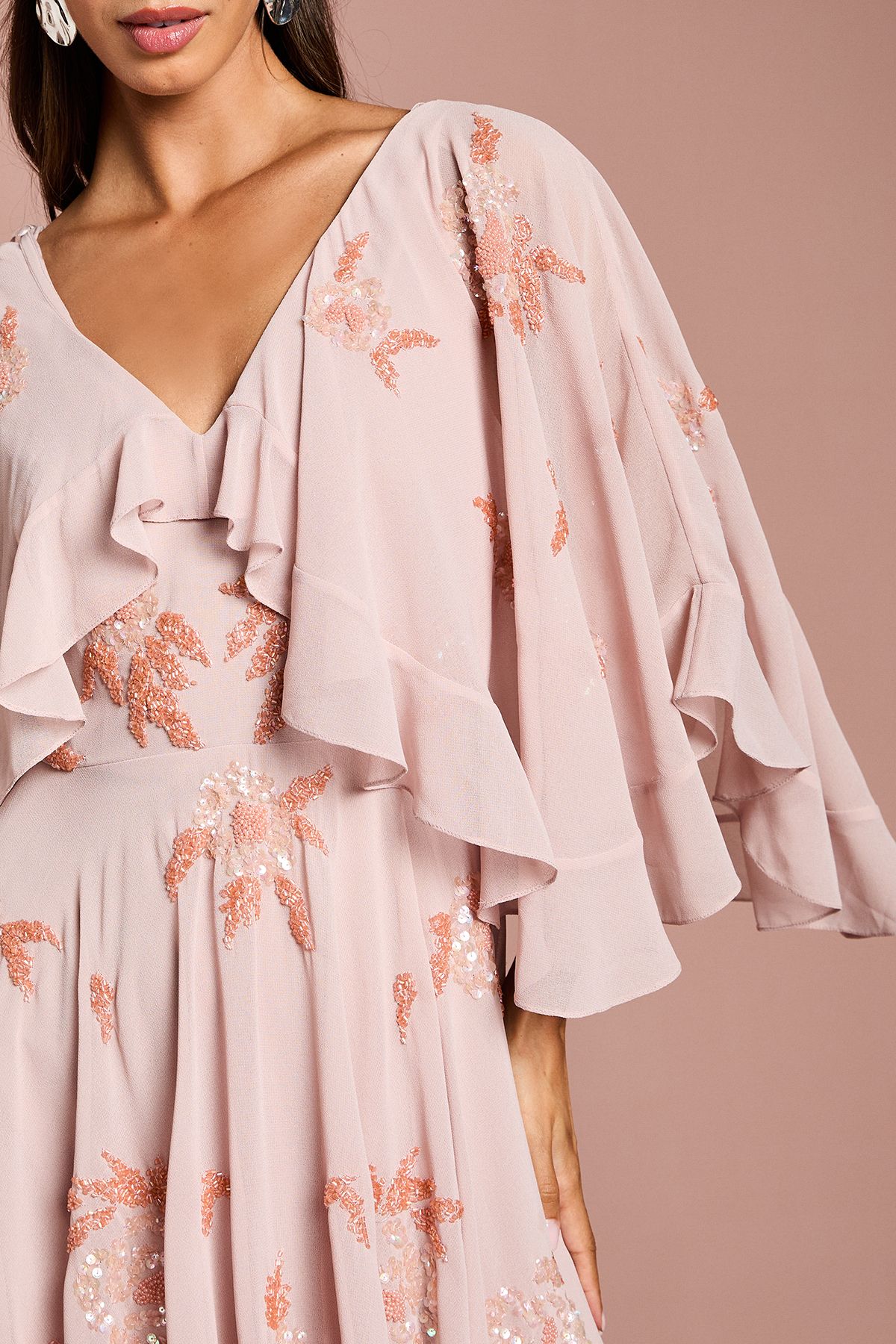 Coast Embellished Frill Cape Midi Dress Nude image 5