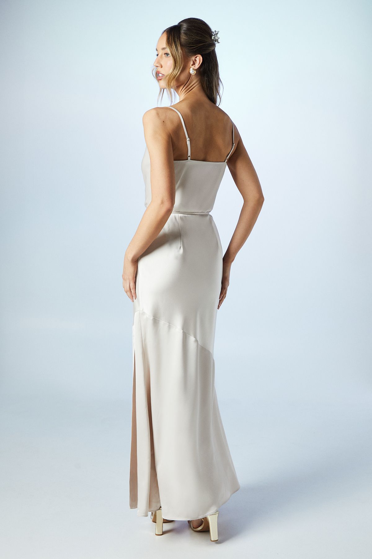 Coast Cowl Neck Satin Slip Maxi Bridesmaid Dress Champagne image 3