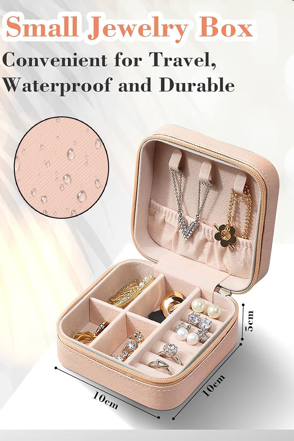 Living and Home Mini Portable PU Leather Jewelry Box Organizer Travel Jewellery Display Holder for Women image 2