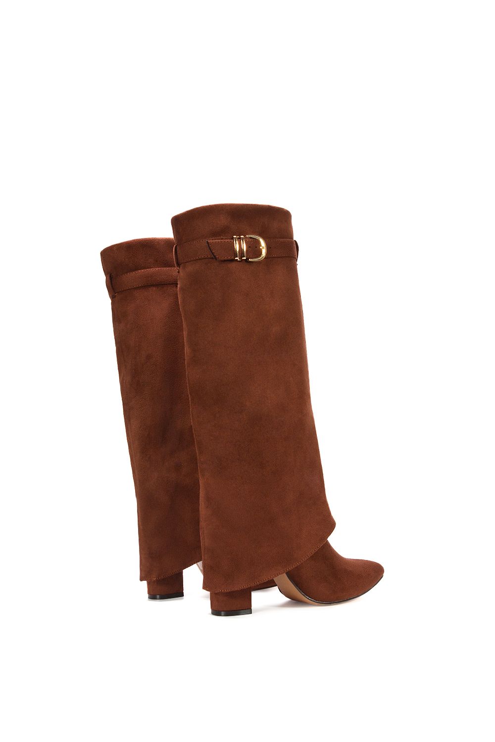 XY London 'Aaliyah' Fold Over Zip Up Heeled Knee High Boots image 4