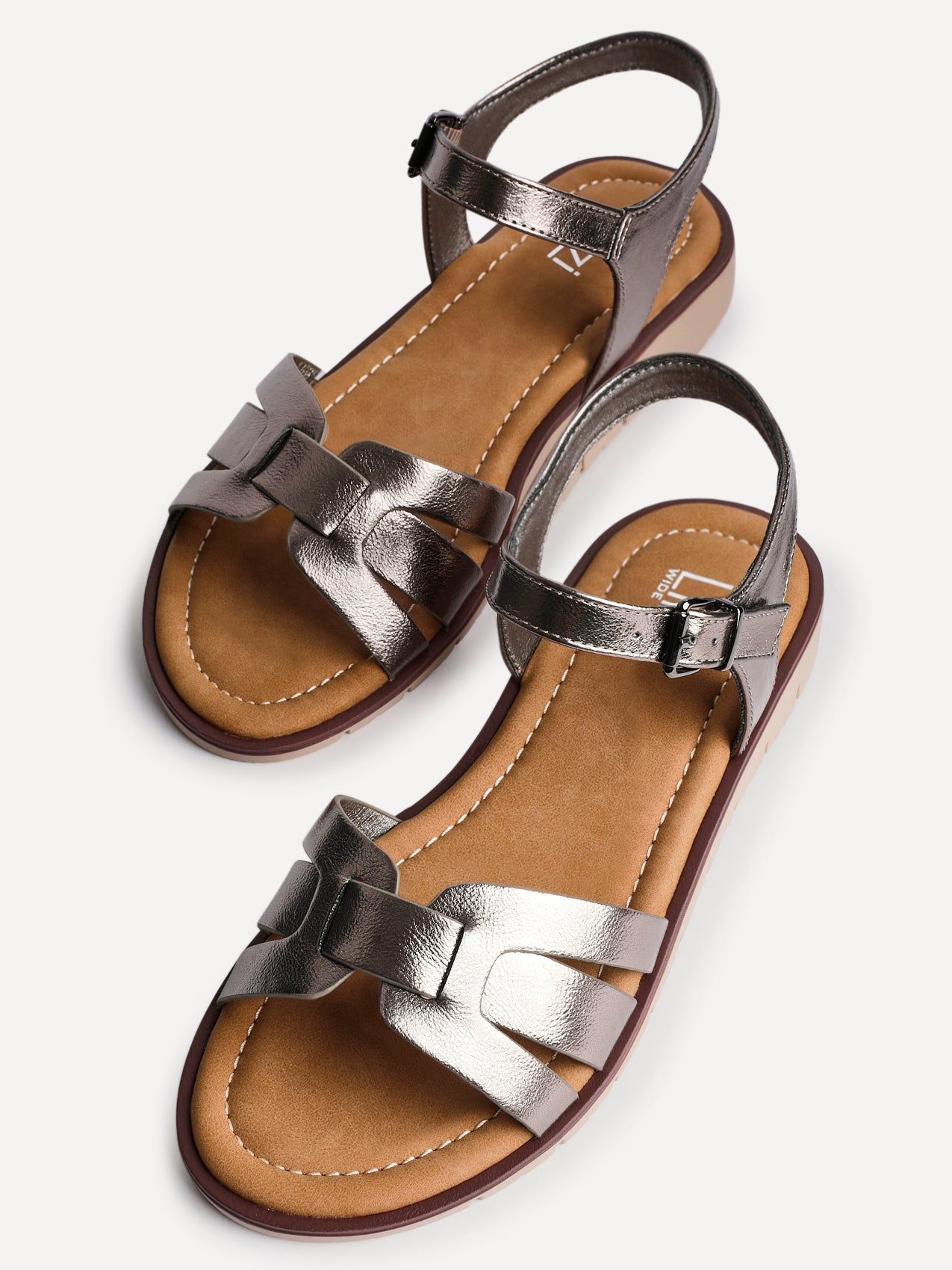 Linzi Twirl Wide Fit Pewter Faux Leather Two Part Sandal image 5