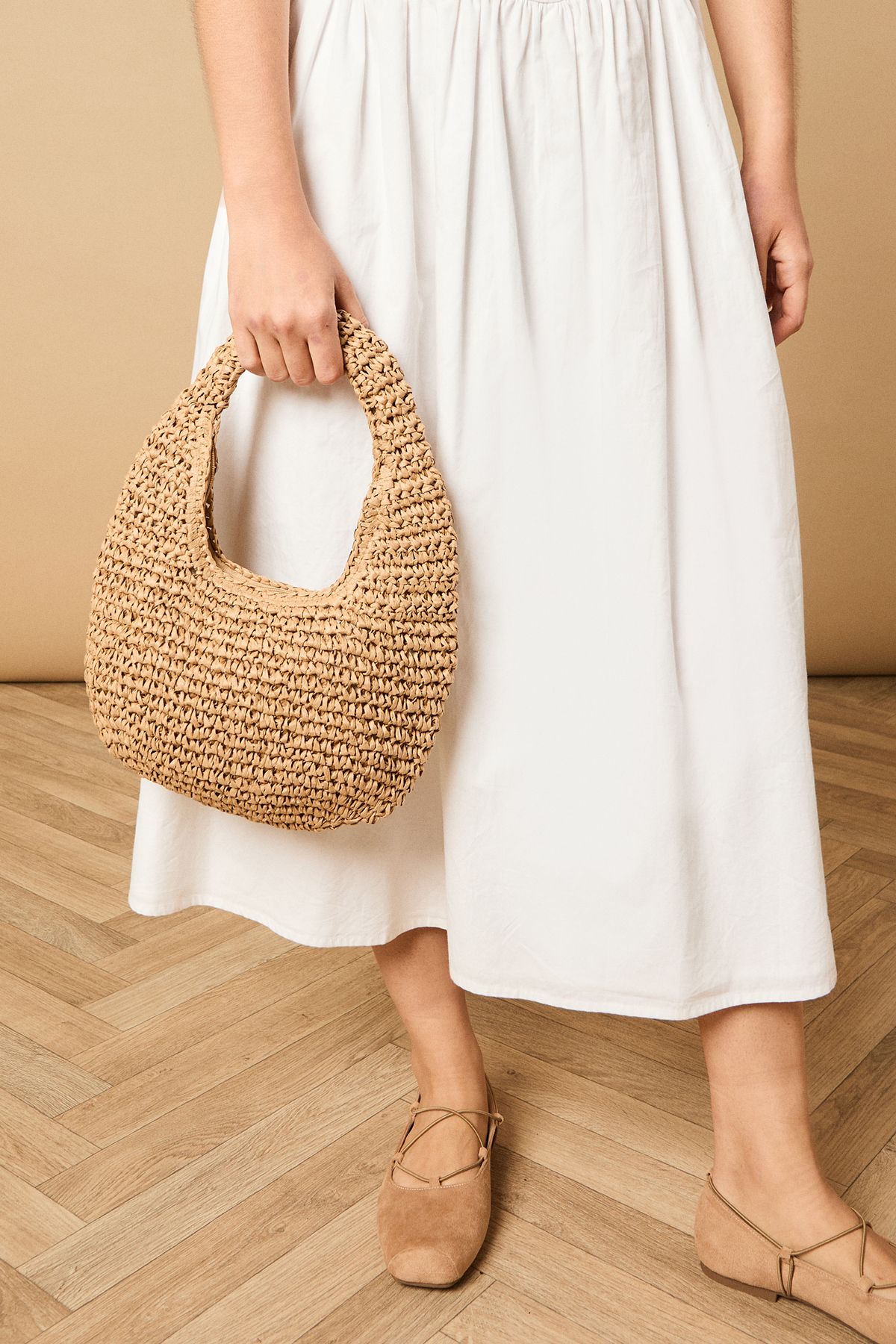 Oasis Lucy Rattan Detail Shoulder Bag Neutral image 2