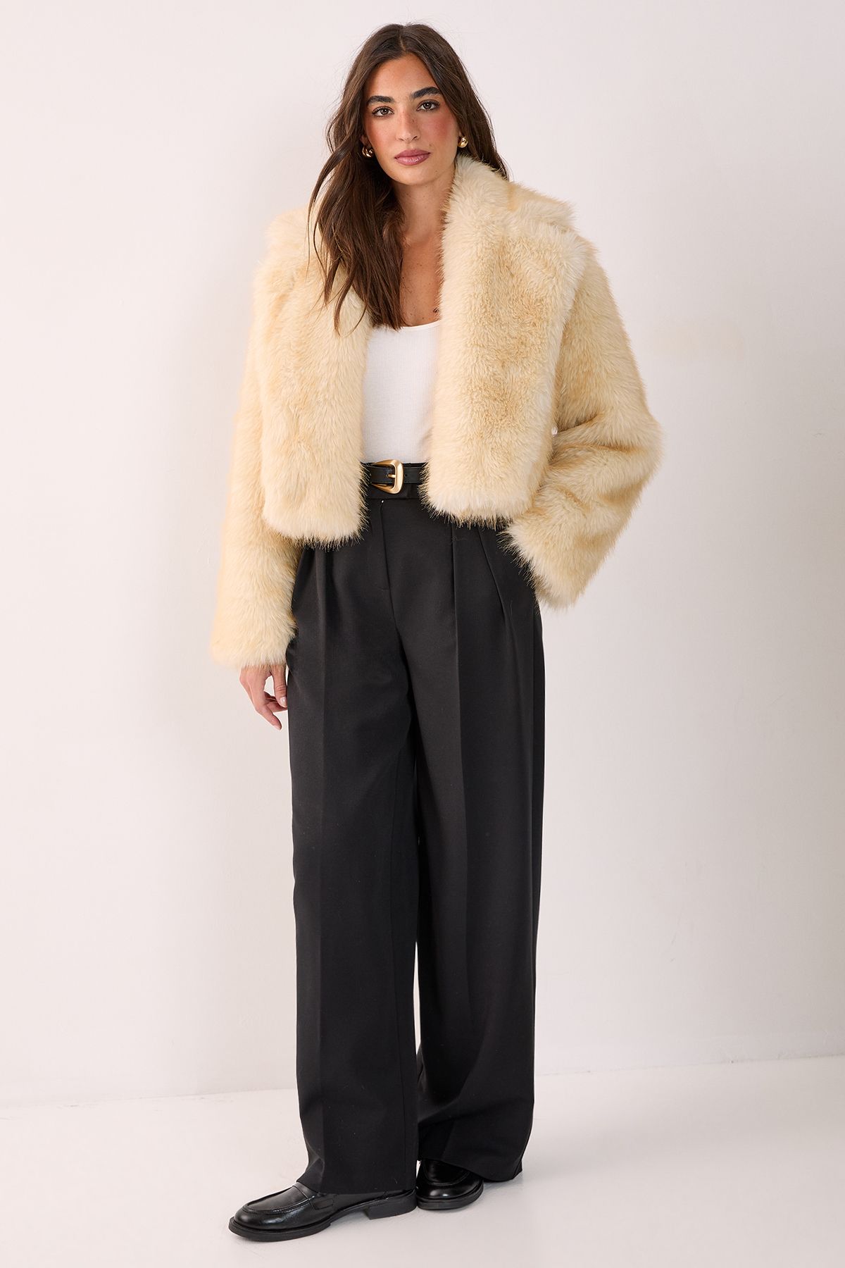 NastyGal Tipped Faux Fur Crop Jacket Lemon image 2