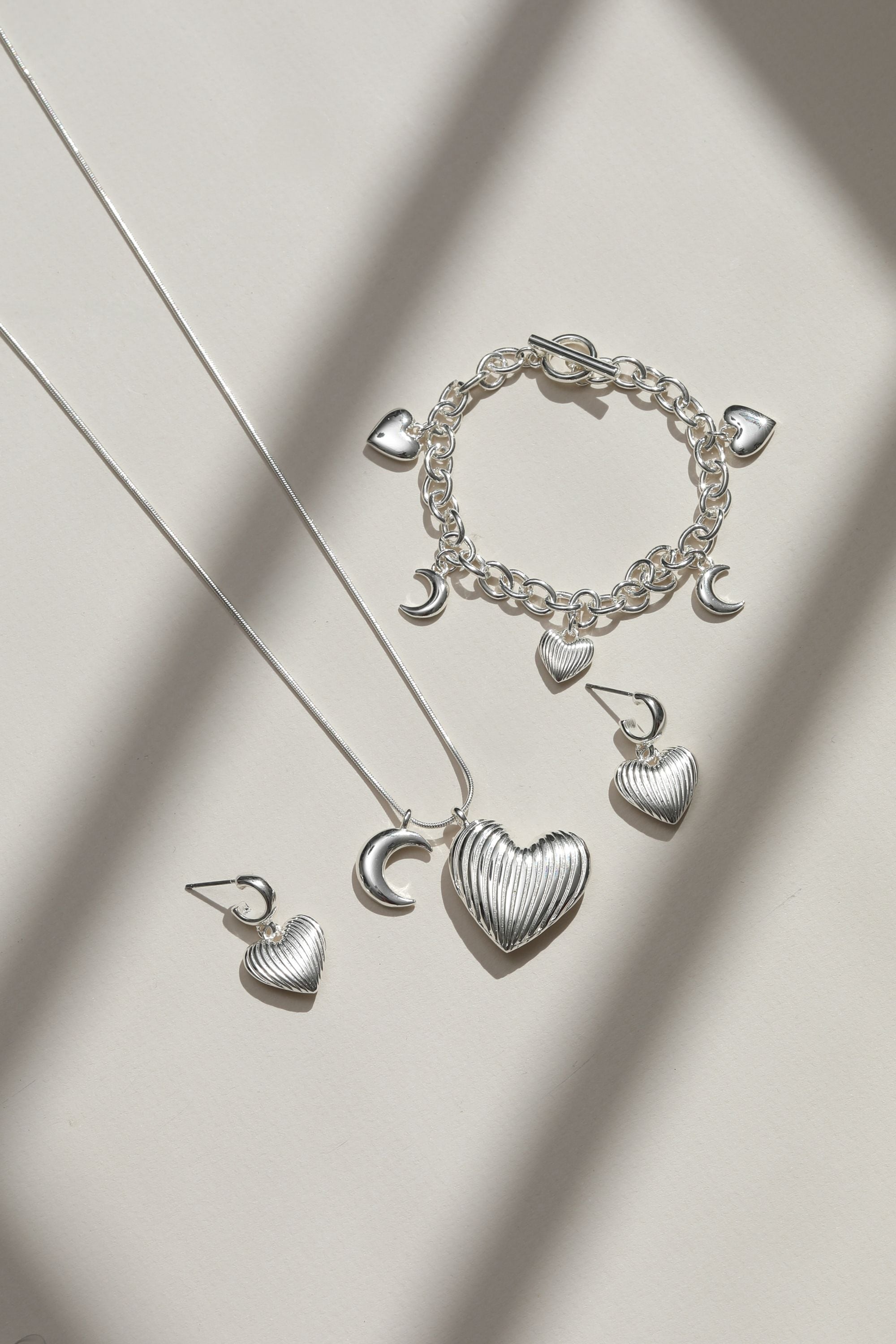 Mood Silver Ridged Heart & Moon Pendant image 2