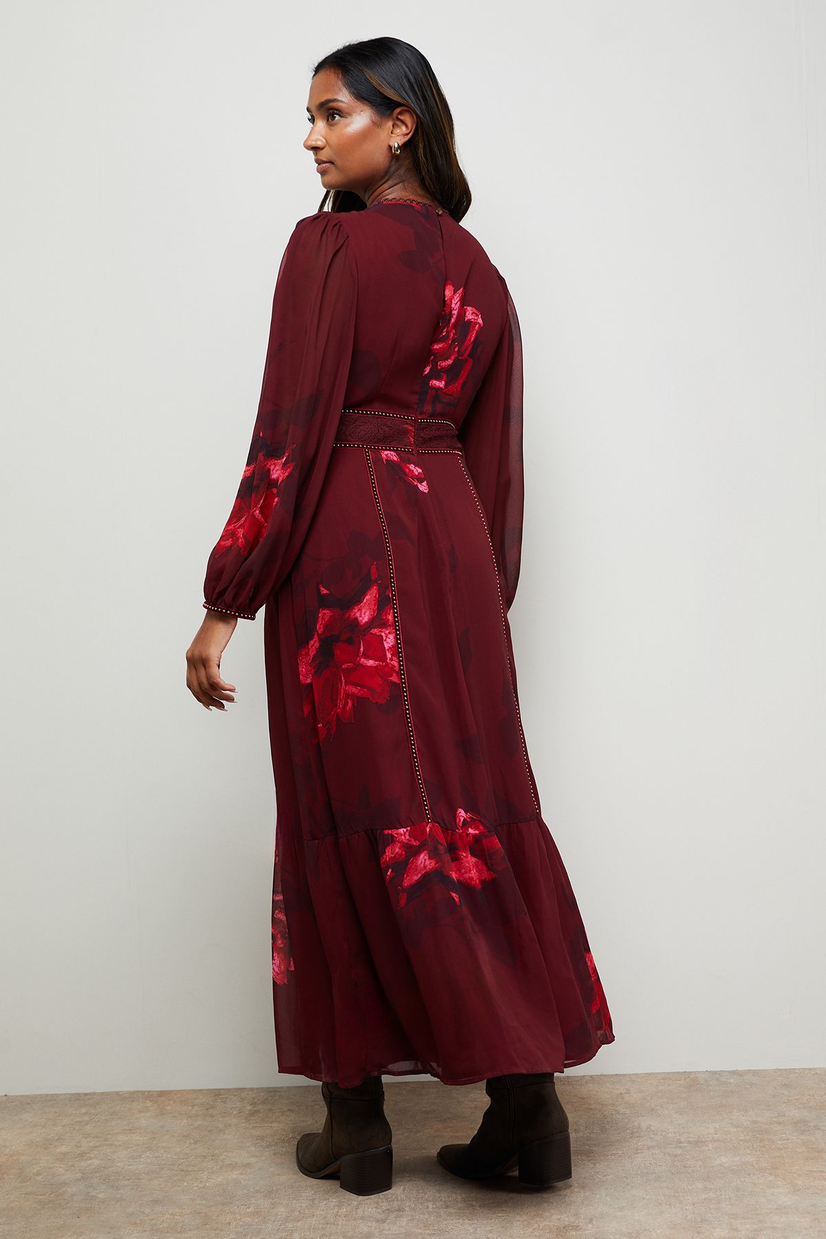 Oasis Velvet Stud Trim Midi Dress Multi image 3