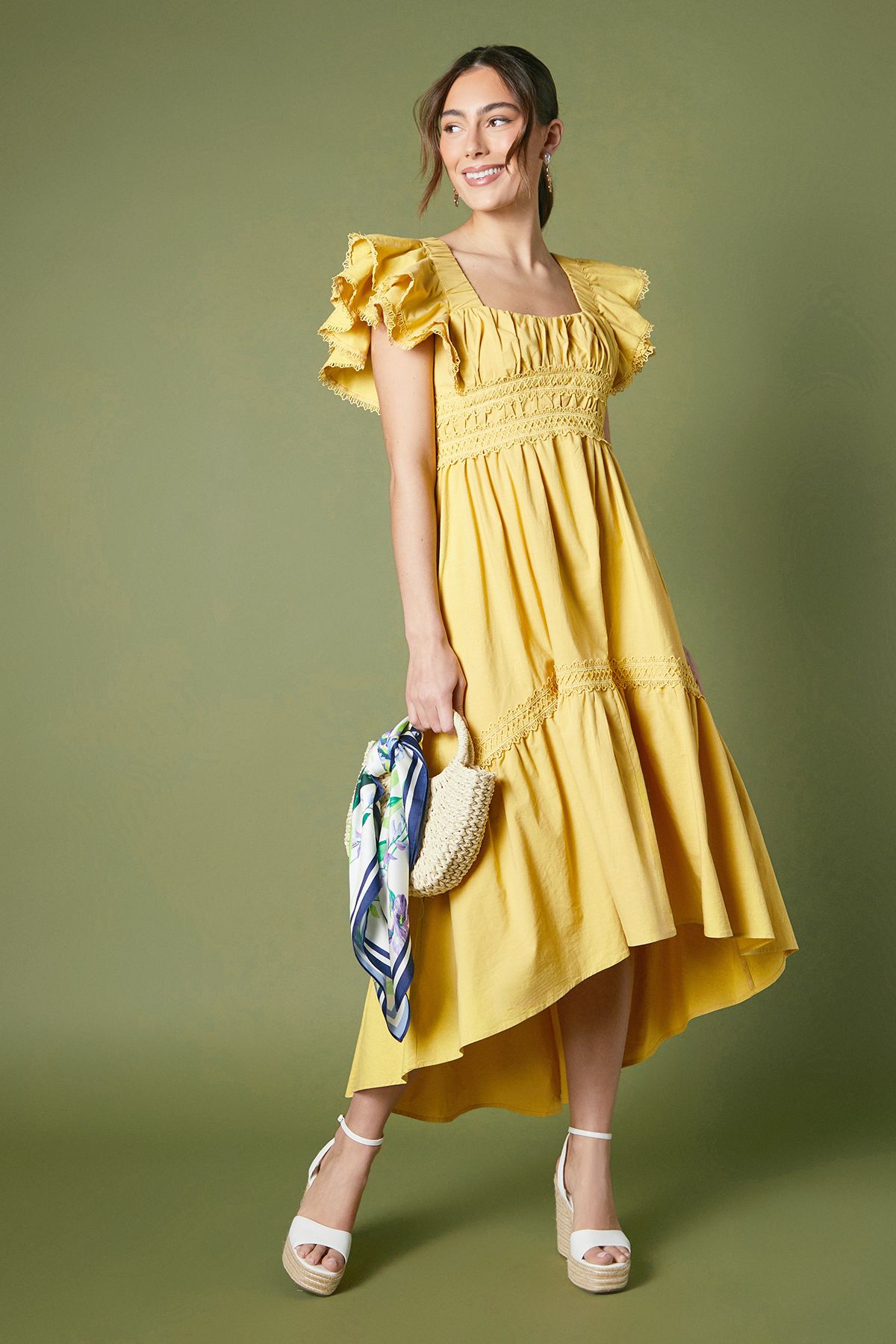 Coast Ruffle Sleeve Tiered Midi Dress Olive image 1