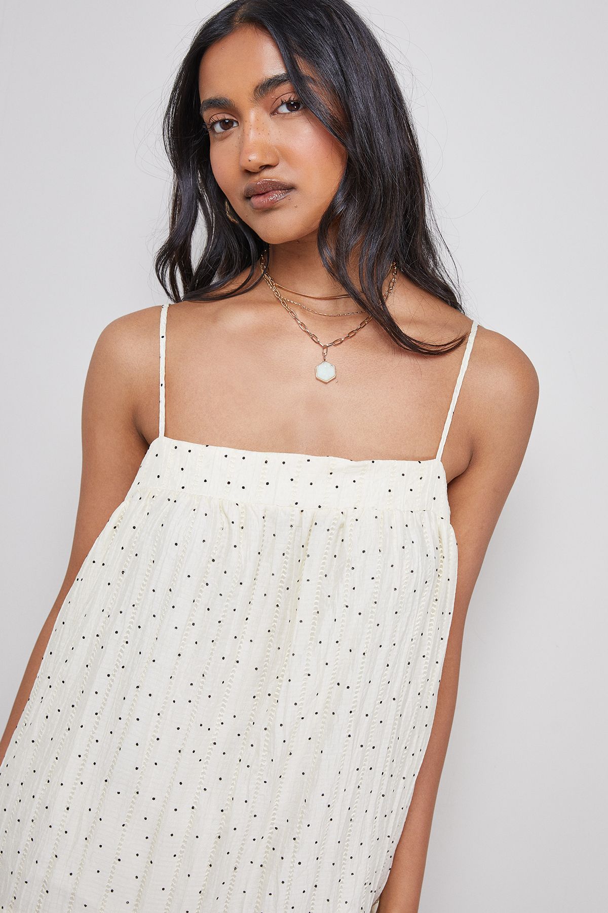 Warehouse Spot Organza Strappy Bubble Hem Mini Dress Ivory image 4