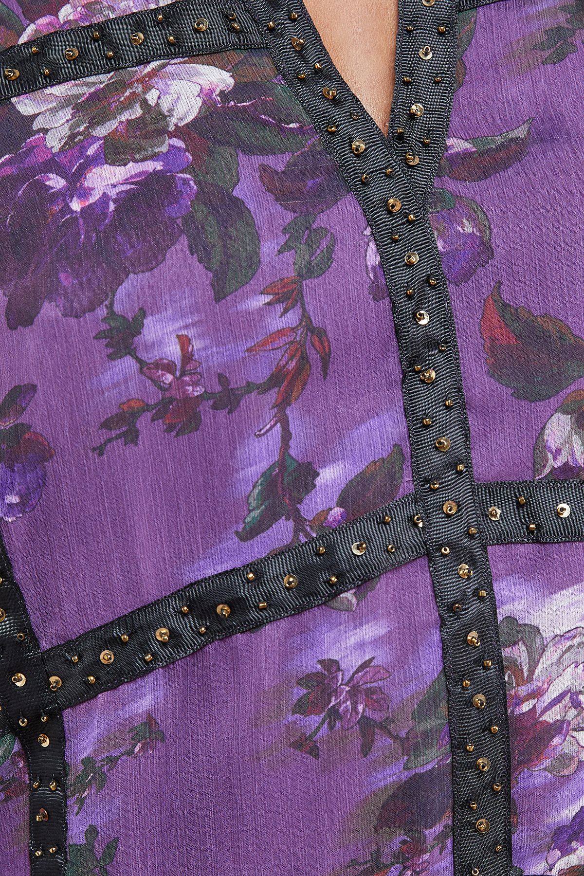 Oasis Printed Embellished Trim Detail Chiffon Mini Dress Floral image 5