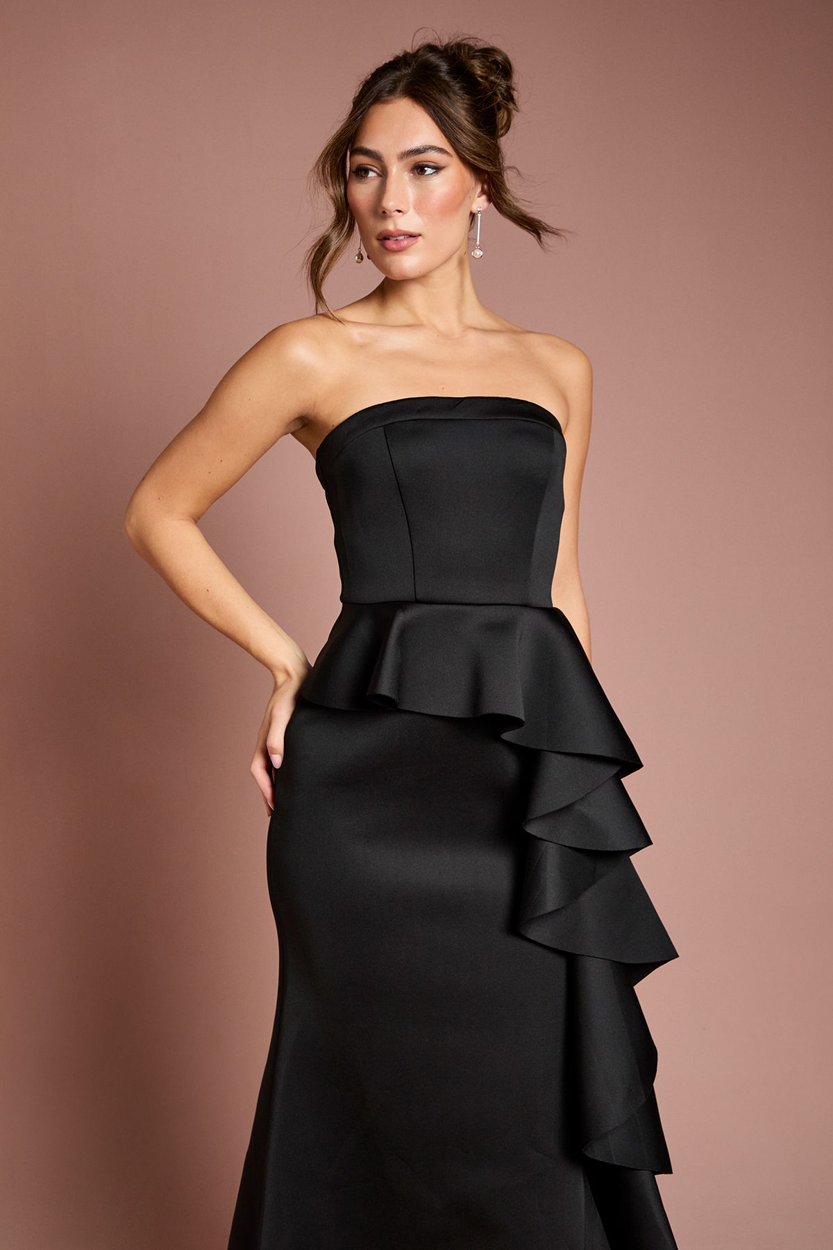 Coast Bandeau Ruffle Stretch Crepe Maxi Dress Black image 2
