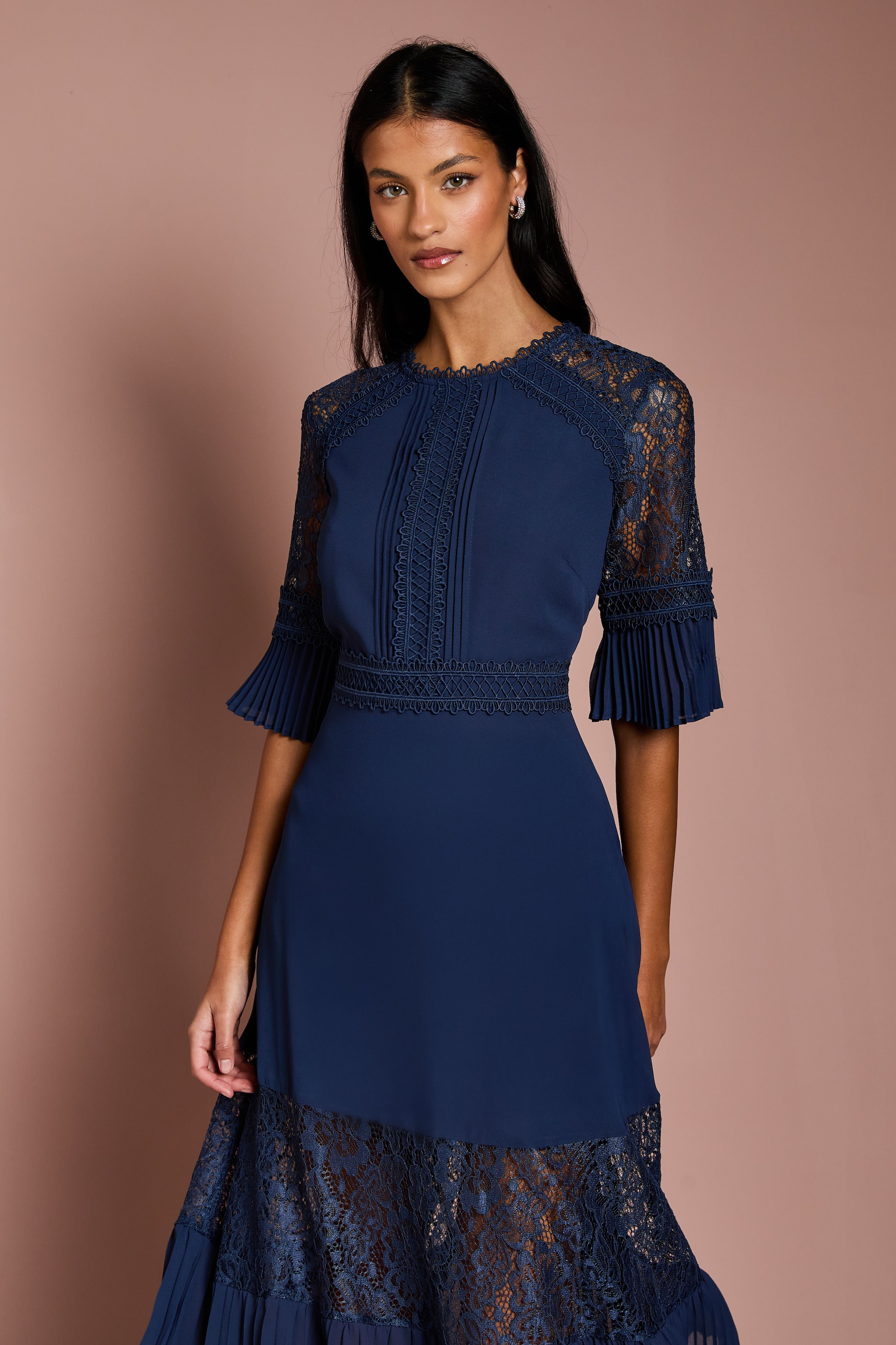 Coast Petite Lace Insert Midi Dress Navy image 2
