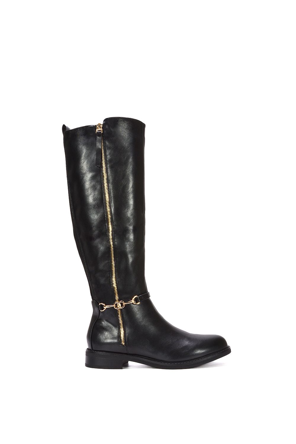 XY London 'Azalea' Knee High Zip Up Flat Low Heel Boots image 1