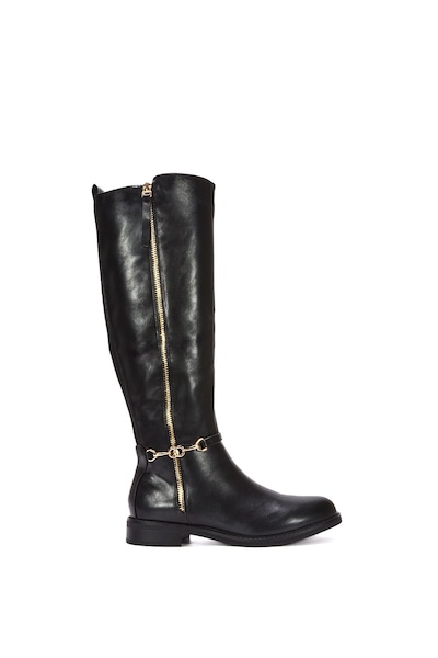 XY London 'Azalea' Knee High Zip Up Flat Low Heel Boots