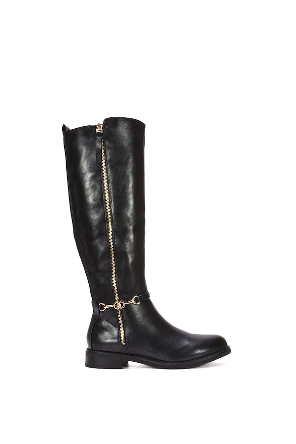 XY London 'Azalea' Knee High Zip Up Flat Low Heel Boots