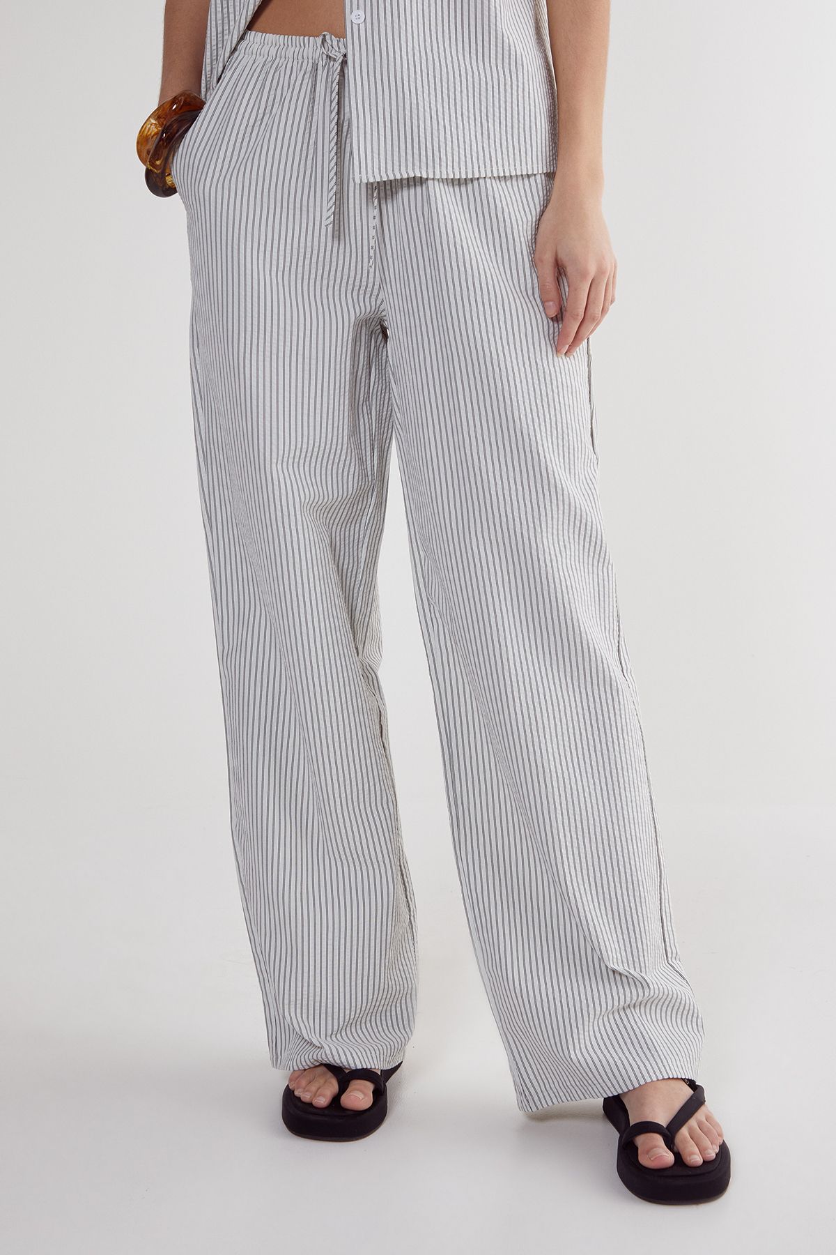 NastyGal Stripe Straight Leg Pant Ecru image 2