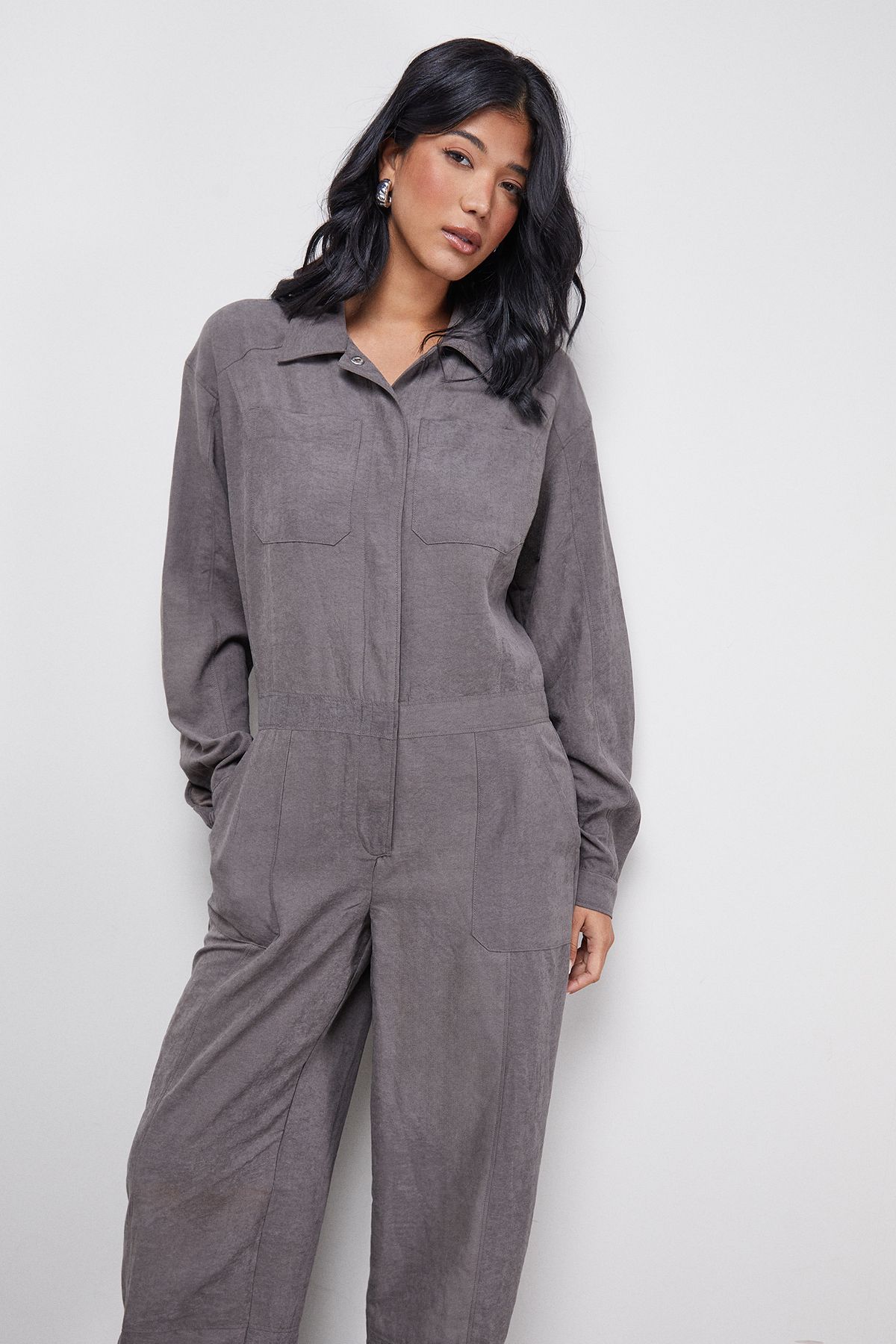 Warehouse Peach Satin Utility Boilersuit Jumpsuit Charcoal image 2