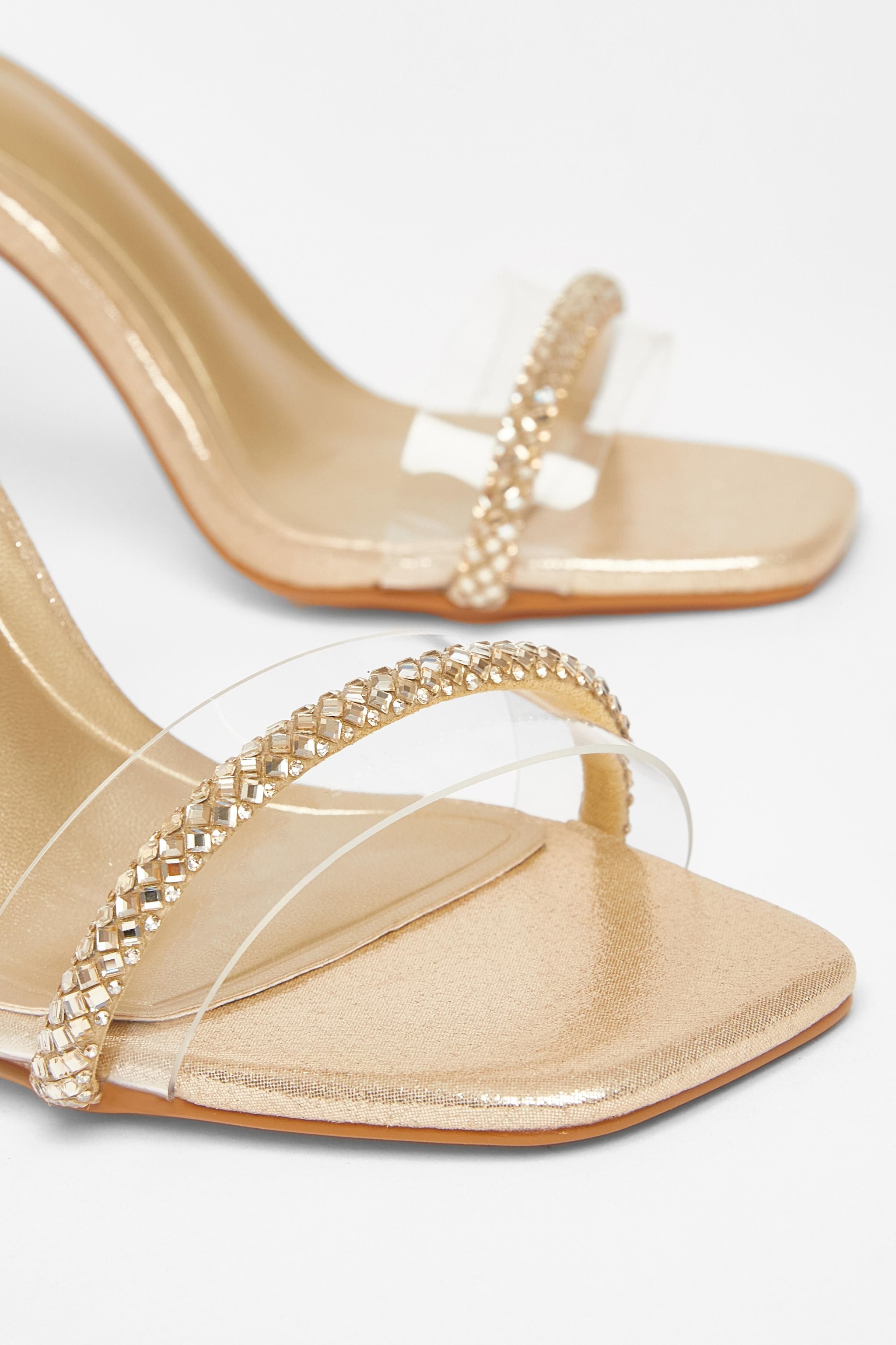 Quiz Gold Diamante Clear Block Heels image 4