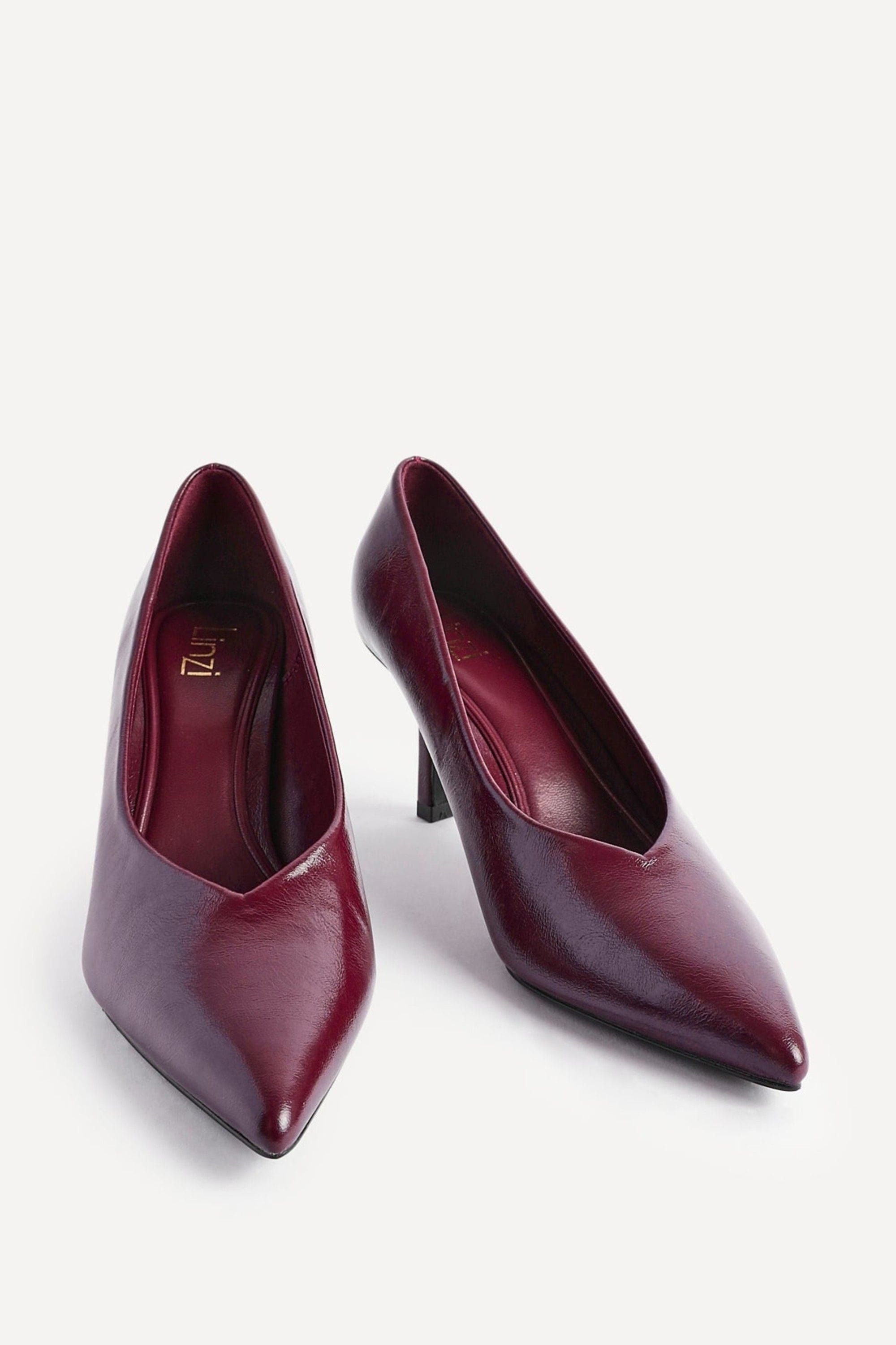 Linzi Bellamy Burgundy Faux Leather V-Cut Vamp Court Heels image 3