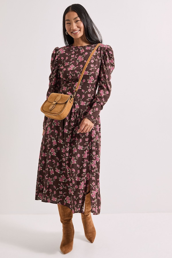 Dorothy Perkins Petite Dropped Waist A-line Midi Dress Chocolate
