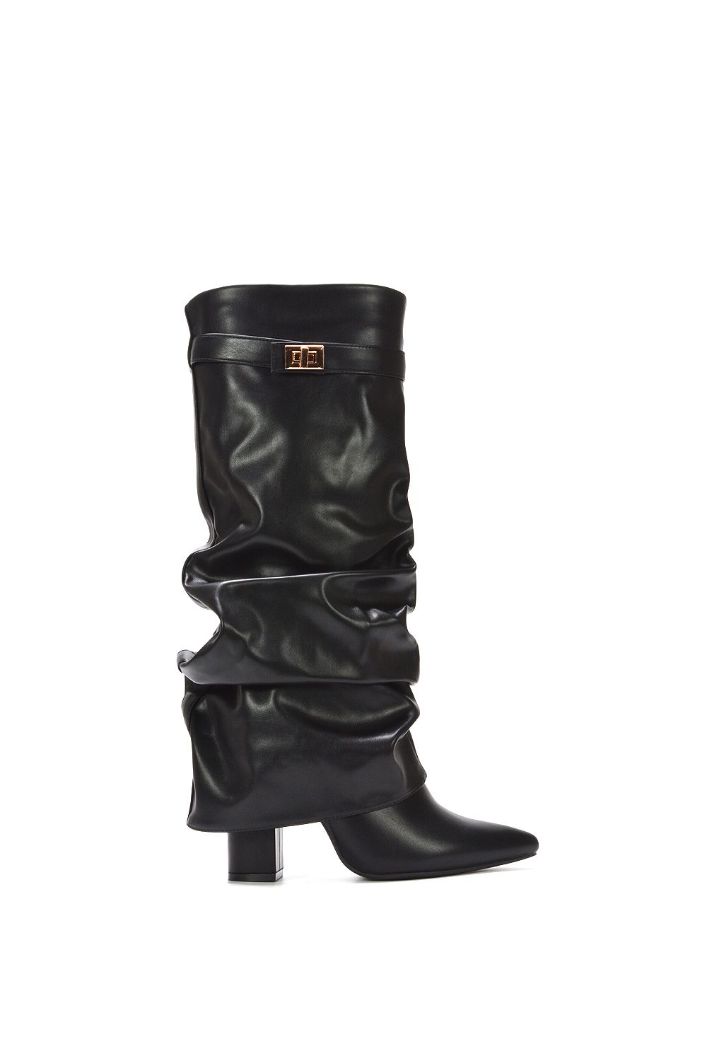 XY London 'Zaria' Slouchy Block Heel Knee High Fold Over Boots image 1