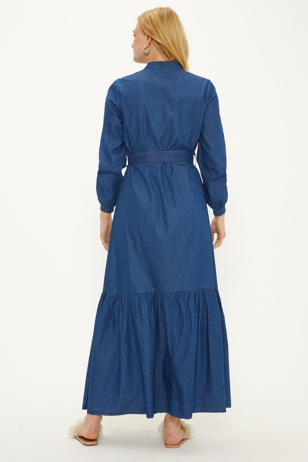 Oasis Chambray Belted Button Through Midi Dress Blue image 3