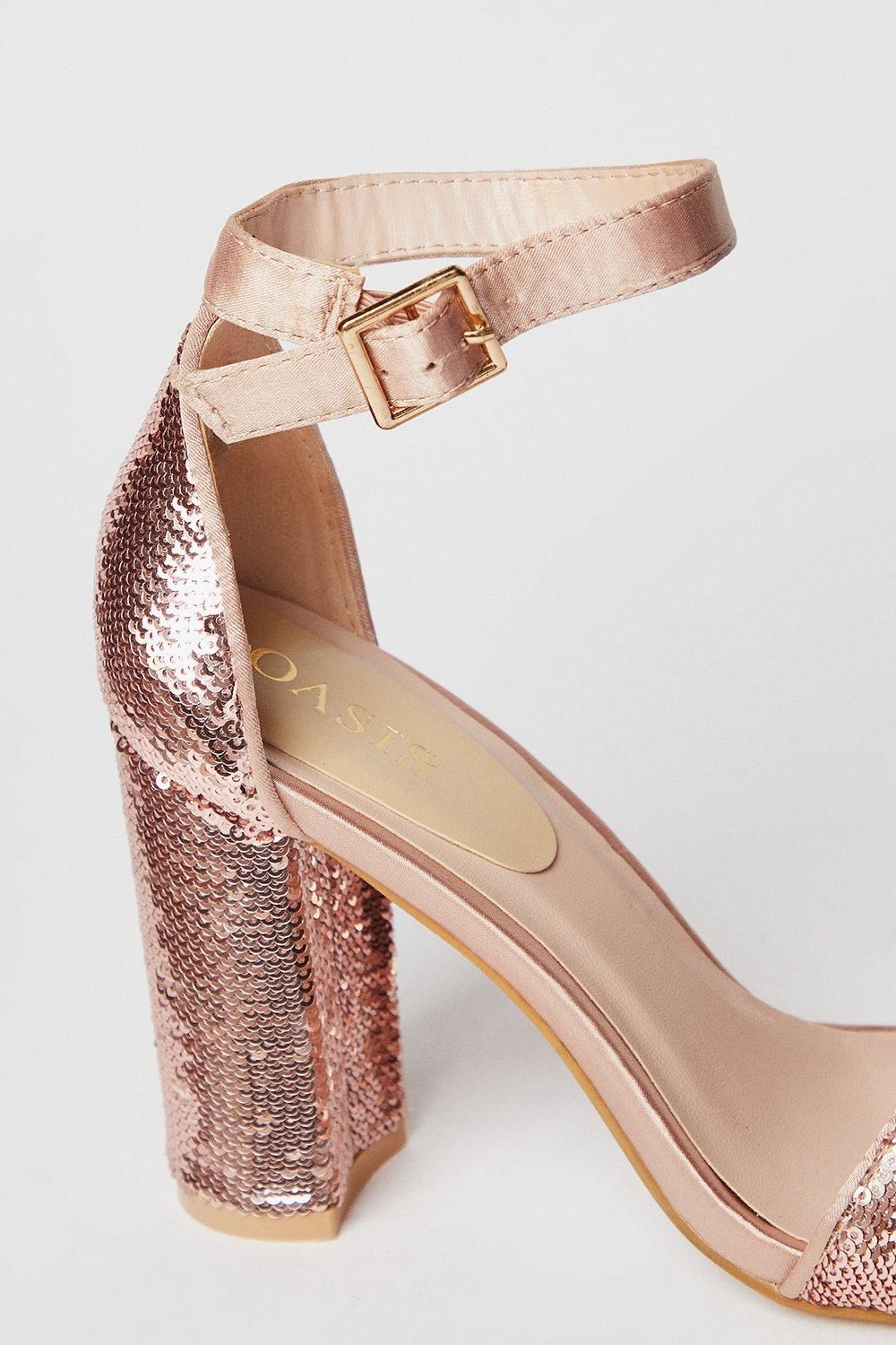 Oasis Mabel Sequin High Block Heeled Sandals Champagne image 4