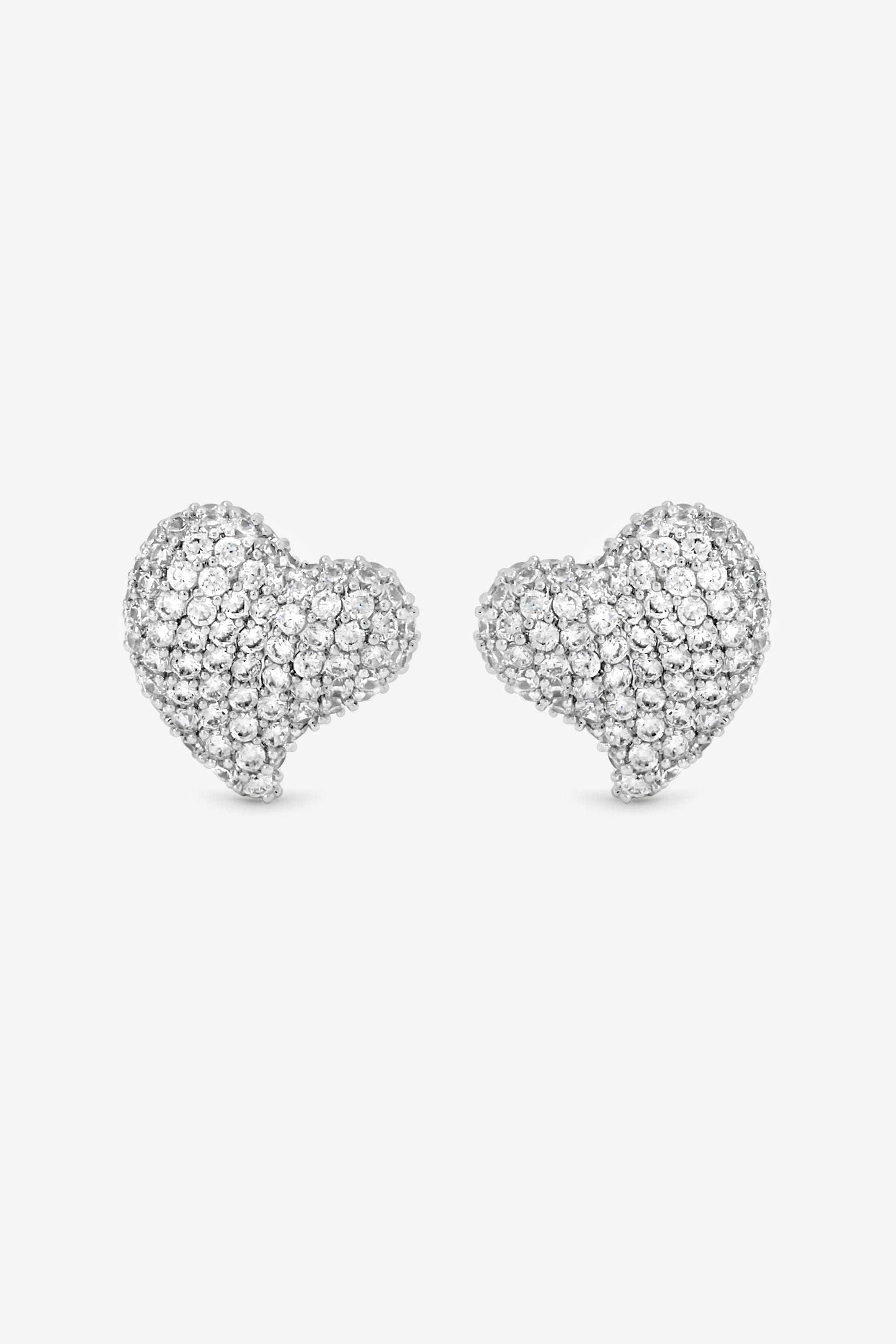 Jon Richard Rhodium Plated Pave Heart Stud Earrings image 1