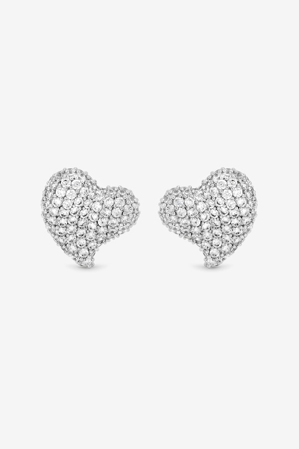 Jon Richard Rhodium Plated Pave Heart Stud Earrings