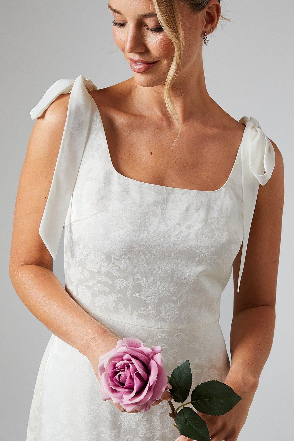 Oasis Oasis by Coast Square Neck Chiffon Tie Shoulder Satin Jacquard Bridesmaid Dress Champagne image 2