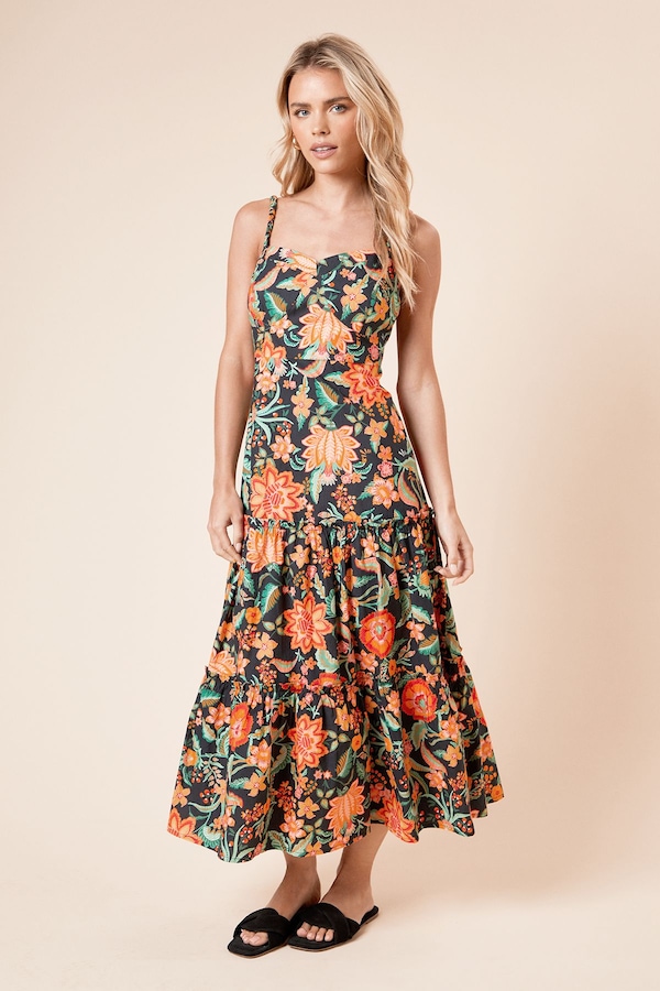 Dorothy Perkins Petite Twist Detail Strappy Tiered Midi Dress Floral